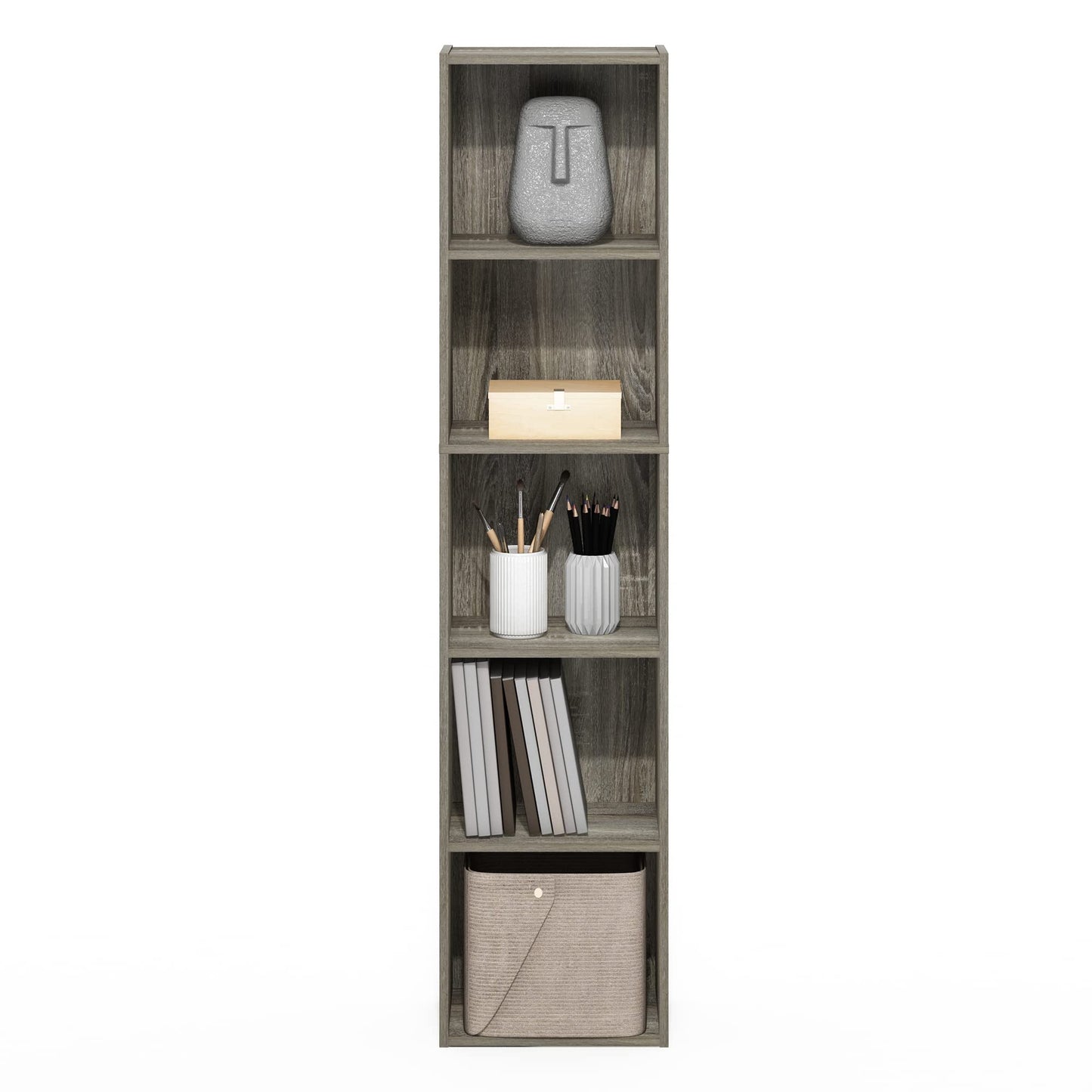 Furinno PASIR Book Shelf, 5-Tier Modern Bookshelf, Open Shelves Bookcase 9 x 12 x 52, for Living Room, Bedroom, Home Office, French Oak