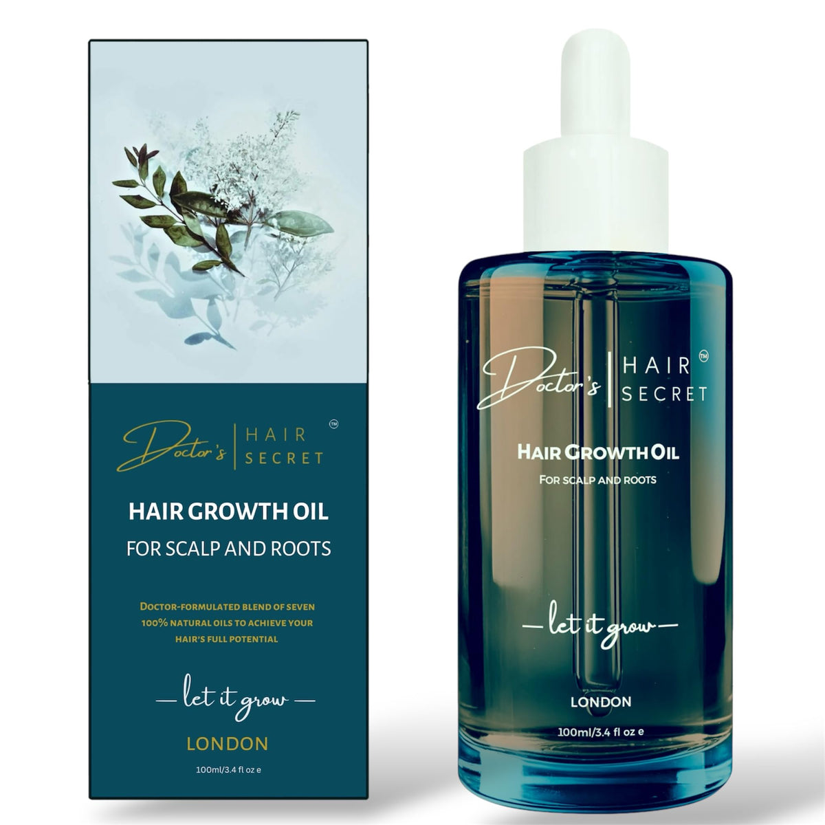 Doctor's Secret Hair Growth Oil with Rosemary, Peppermint, Caffeine, Lavender, Castor, Rosehip and Sweet Almond Oils. 100% Natural Vegan, Doctor