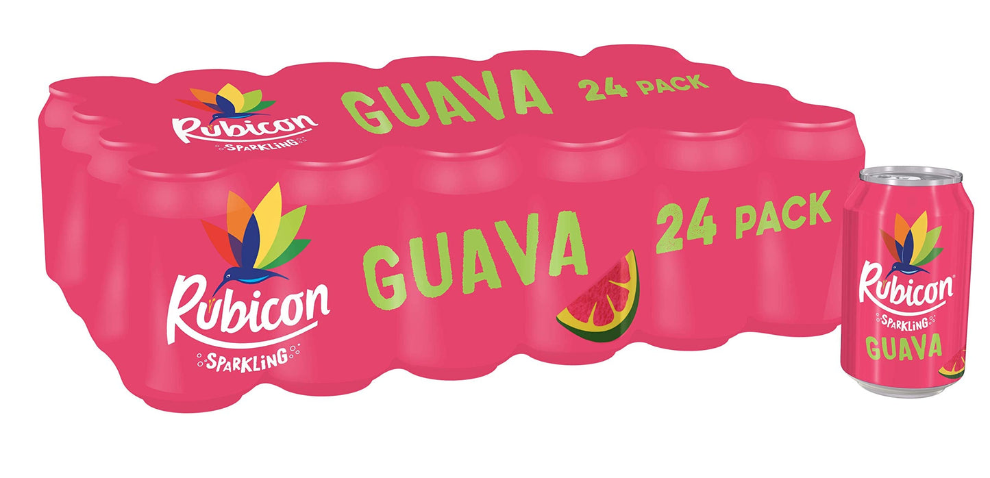 Rubicon 24 Pack Sparkling Guava Flavoured Fizzy Drink with Real Fruit Juice, Handpicked Fruits for a Temptingly Intense Taste "Made of Different