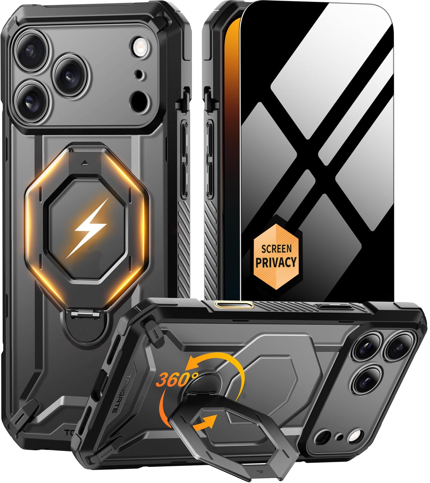 Tongate for iPhone 17 Pro Max Case with 360? Spin Magnetic Stand, [Compatible with MagSafe][Military-Grade Protection] with Privacy Screen Protector &