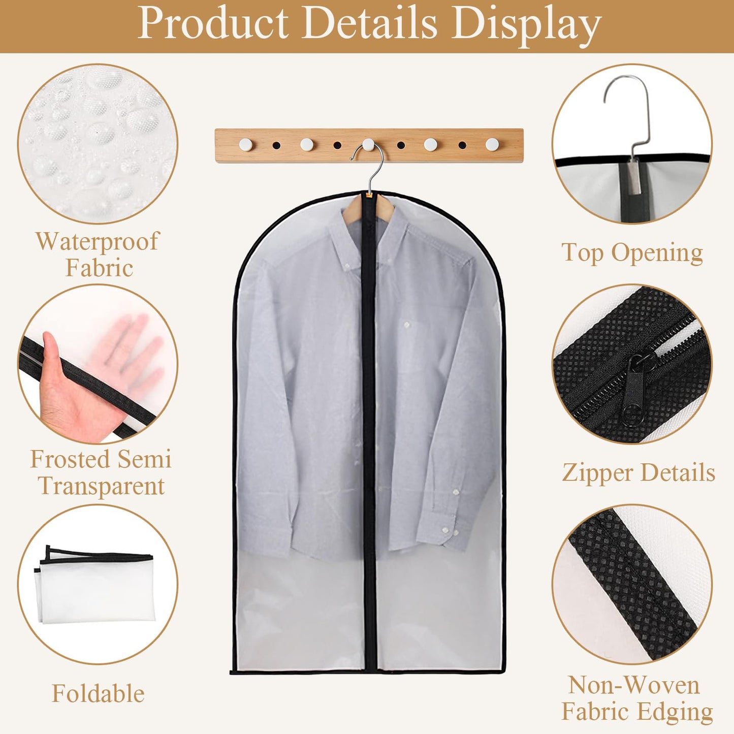 6 Pack Translucent Waterproof Garment Bags, Dust‑Moth Proof 60×100cm