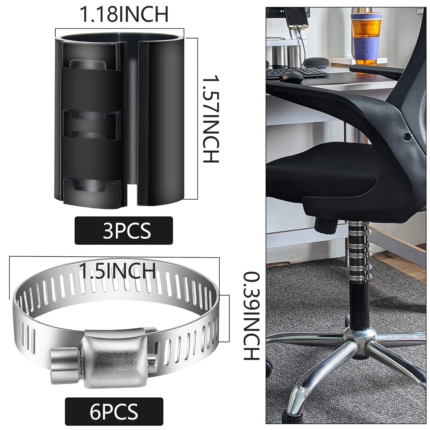 9PCS Stop Sinking Office Chair Drop Stopper Fixing a Sinking Office Chair Cylinder Alternatives Gas Lift Hose Clamps Stainless Steel Fix Sinking