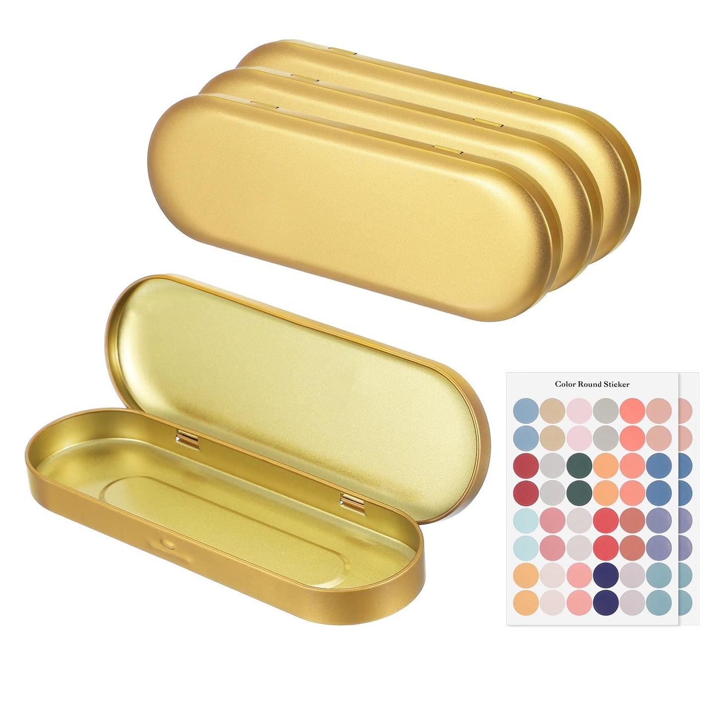 sourcing map 4Pcs Metal Tin Box Container, 6.9x2.4x0.7 Oval Empty Hinged Lid Box with Self Adhesive Colored Sticker