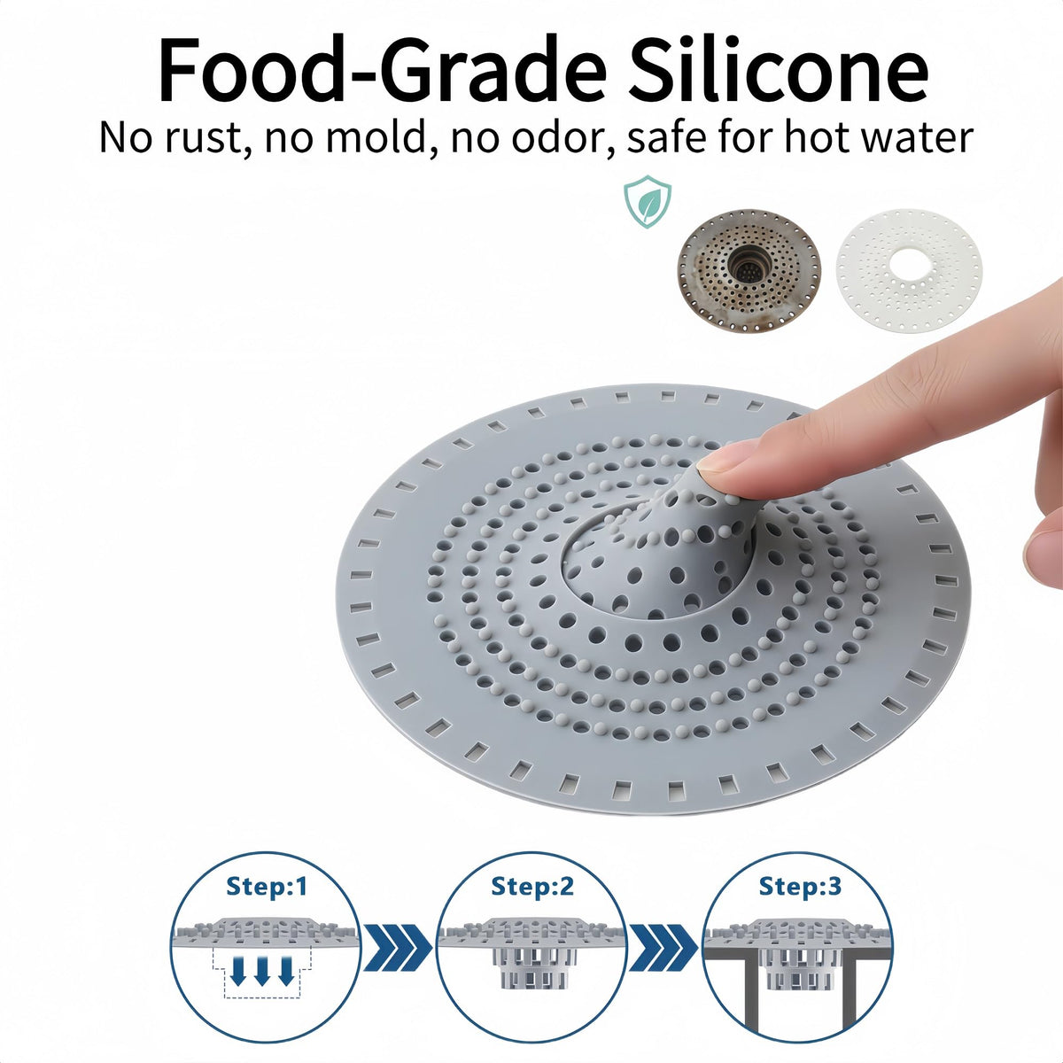 Silicone Hair Catcher, 3-Pack Shower Drain Cover with Suction Cups, Sink Strainer for Kitchen & Bathroom