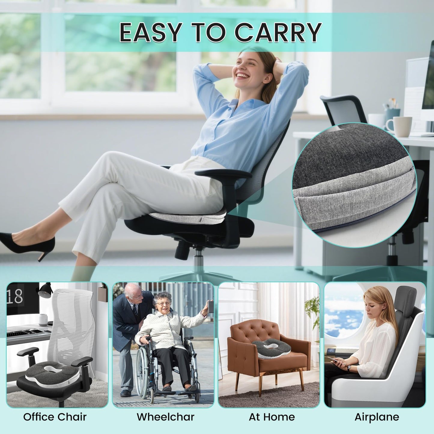 Yuehuamech Donut Pillow Chair Seat Cushion Memory Foam Orthopedic Pillow Hemorrhoid Pillow Coccyx Pad Donut Cushion for Car Seat Office Chair