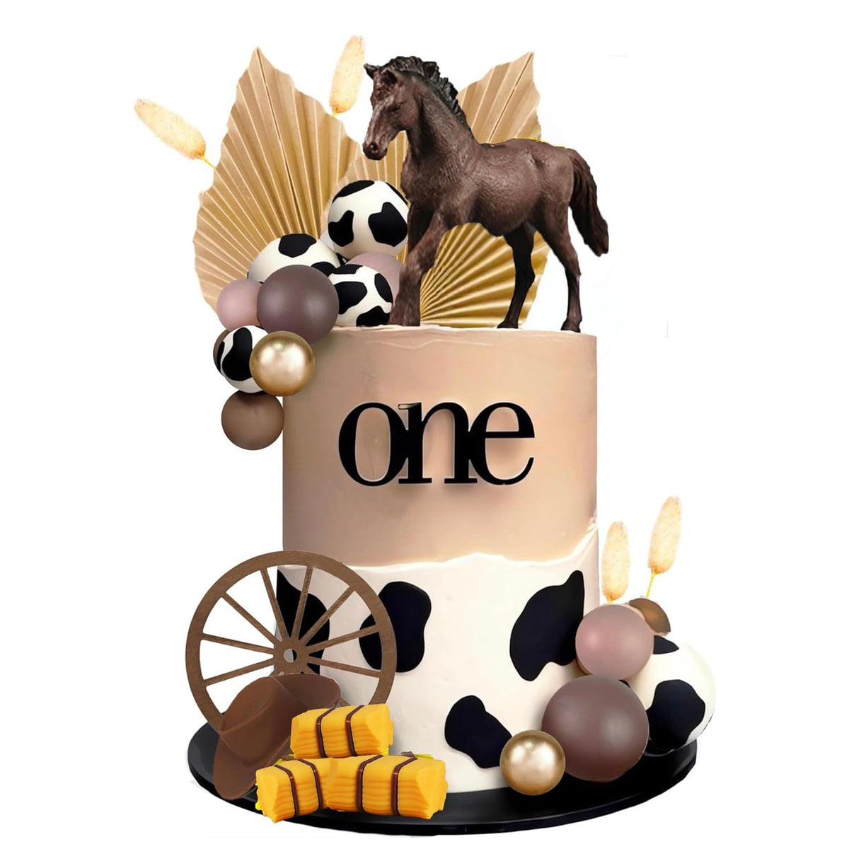 Wasise Horse Cake Topper - 28 PCS My First Rodeo 1st Birthday, Western Cowboy Cake Decorations, Cow Cakes Topper, Brown Ball Horse Cakes Decorations