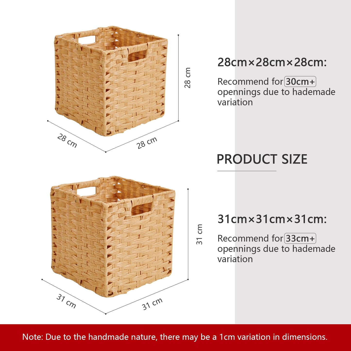 Mangata 31 cm Storage Cube Boxes for 33 cm Closet, Kallax, Rattan Effect Storage Baskets, Wicker Woven Polyrattan Material Wardrobe Organizer