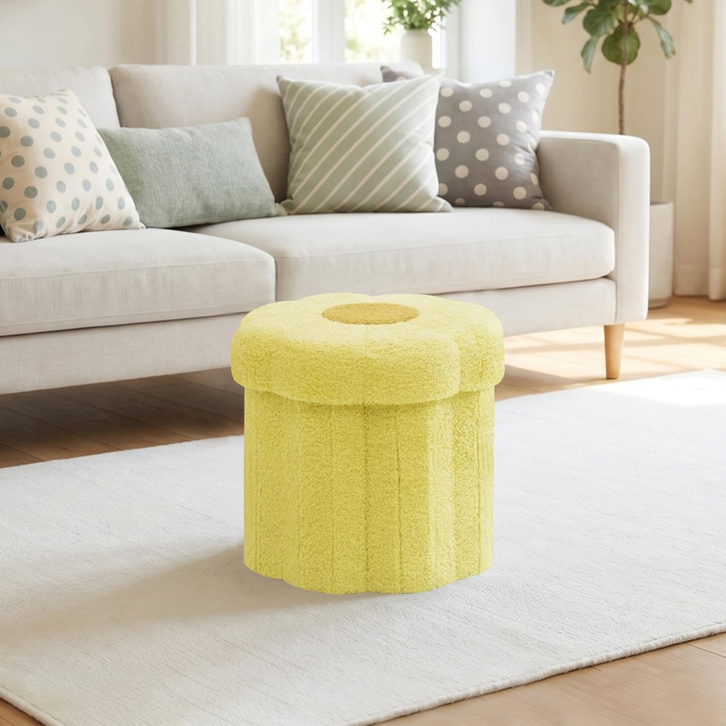 PINPLUS Small Folding Storage Ottoman with Lid, 32x32x29 cm, Yellow