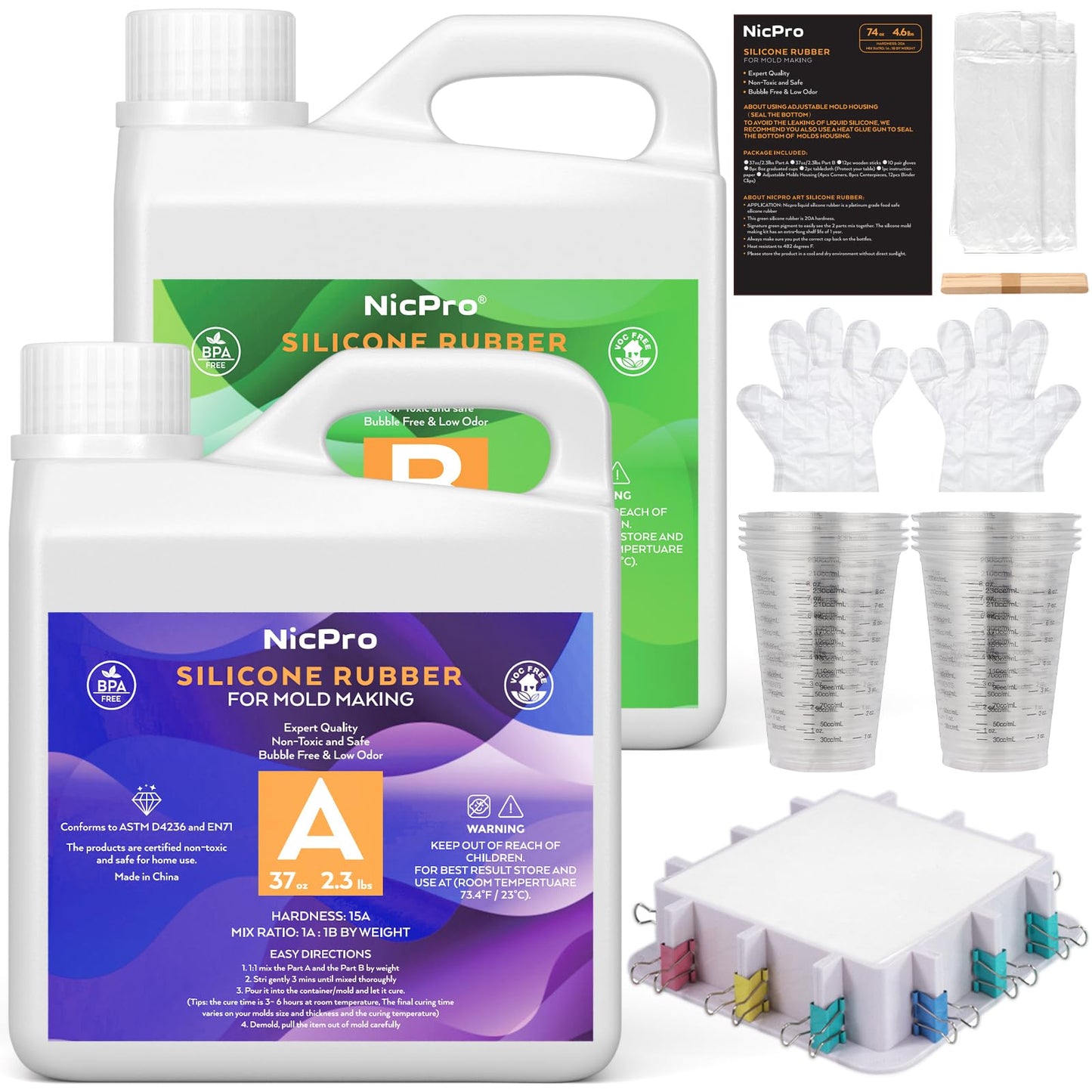 Nicpro 74oz/2188ml Silicone Mold Making Kit, Platinum Liquid Silicone Rubber for Mold Maker, Translucent Flexible & Food Safe Mix Ratio 1:1 for