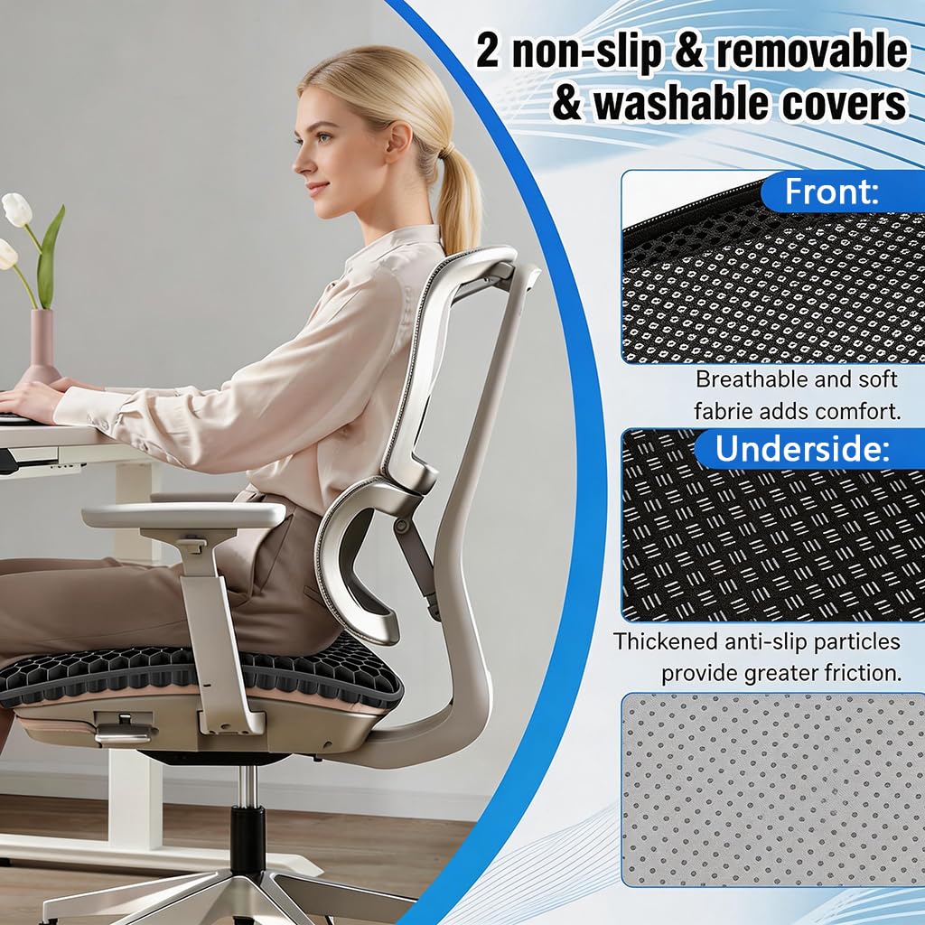 Croerw Large Extra Thick Gel Seat Cushion – Cooling Honeycomb Gel Pad for Sitting Comfort & Pressure Distribution, Support for Office Chair, Car