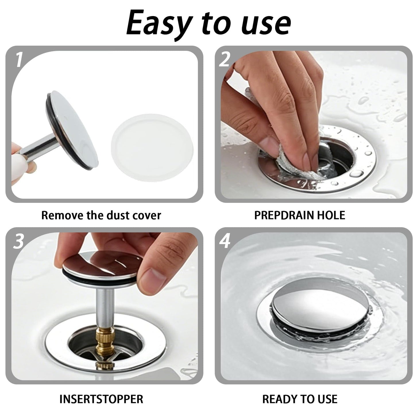 TQIOQIY 43mm Adjustable Bath Plug, Heavy Duty Brass Chrome Bathtub Drain Stopper, Height Adjustable Pop-Up Bathtub Plug 55mm