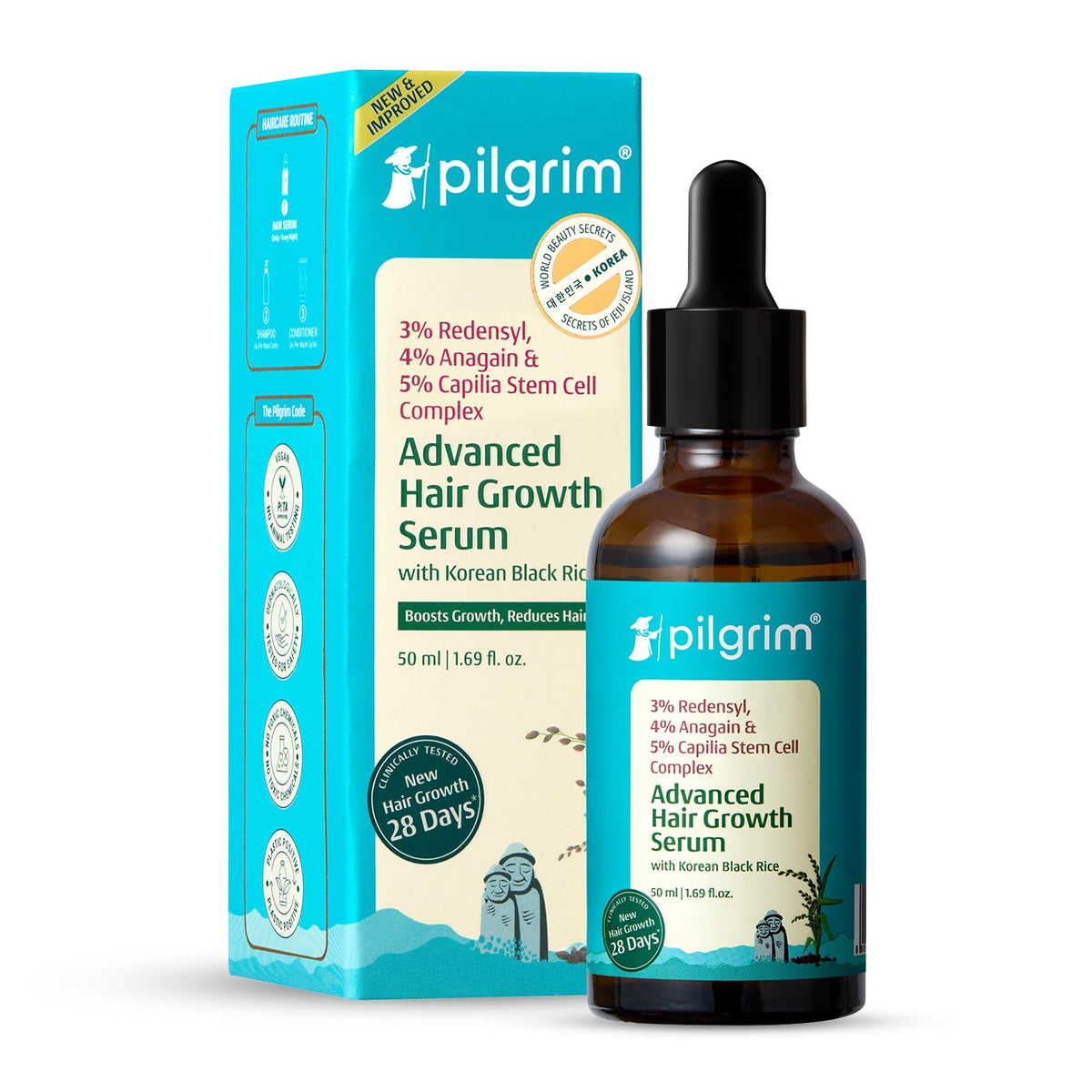 Pilgrim Redensyl 3%+Anagain 4% Advanced Hair Growth Serum for Scalp with Natural Ingredients Korean Black Rice,Controls Hair Fall,Increases Hair