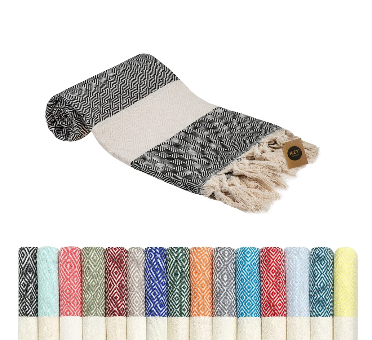 KZY LONDON Beach Towel - Large Turkish Beach Towels for Camping, Swimming, Bath, Gym, Picnic - Quick Dry, Super Absorbent, Lightweight