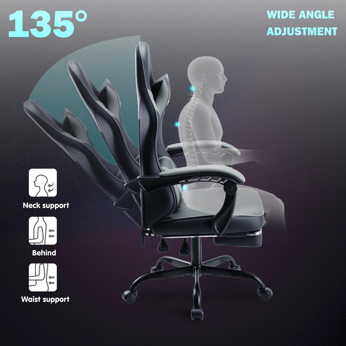 play haha Gaming Chair Ergonomic Gaming Chair with High-Density Foam & Breathable PU Leather 135-Degree Recline