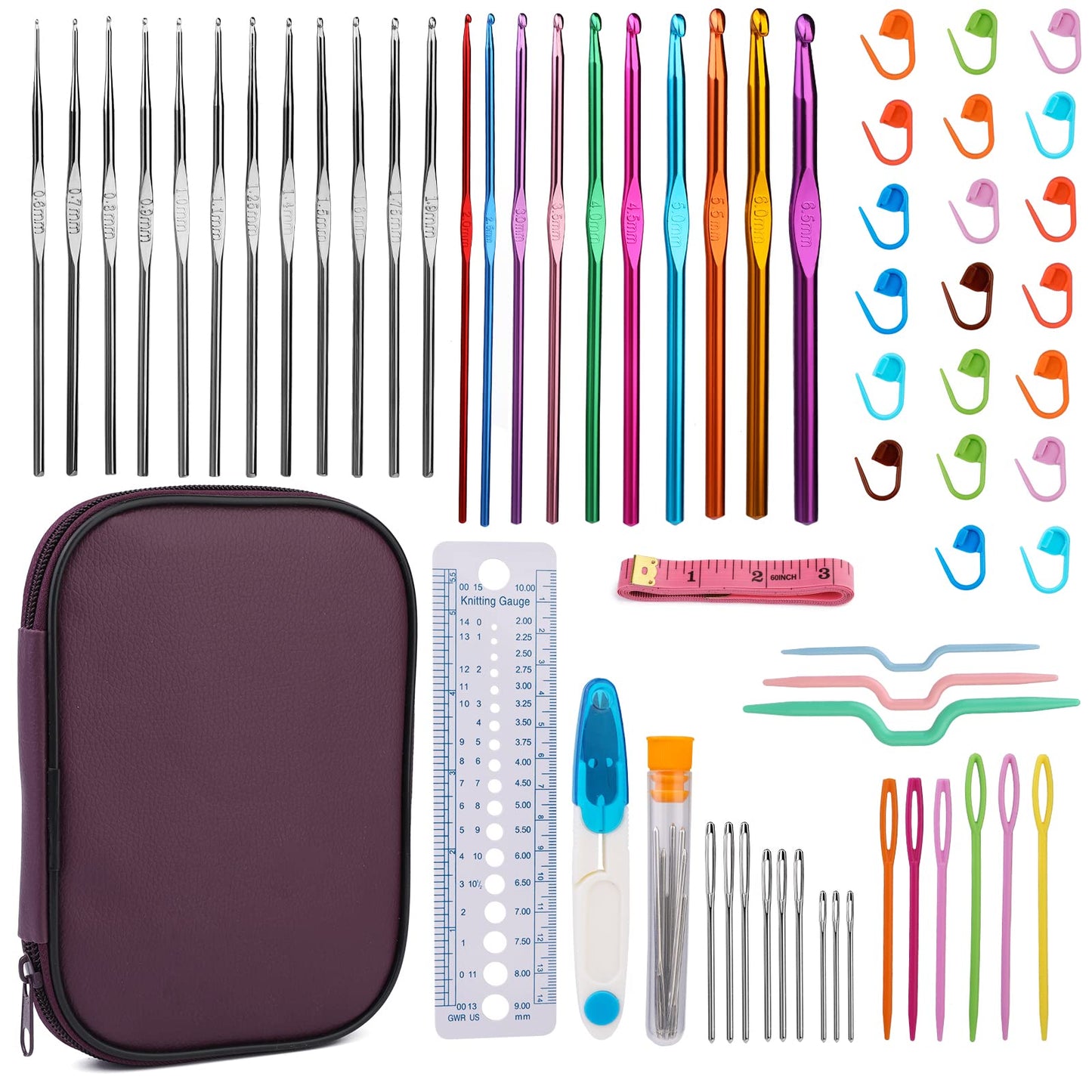 NAMOON Crochet Hook Set, Crochet Hooks Ergonomic with Storage Case, Crochet Hooks Sets for Beginners with Hand Sewing Needles, 60 Pcs Crochet Needles