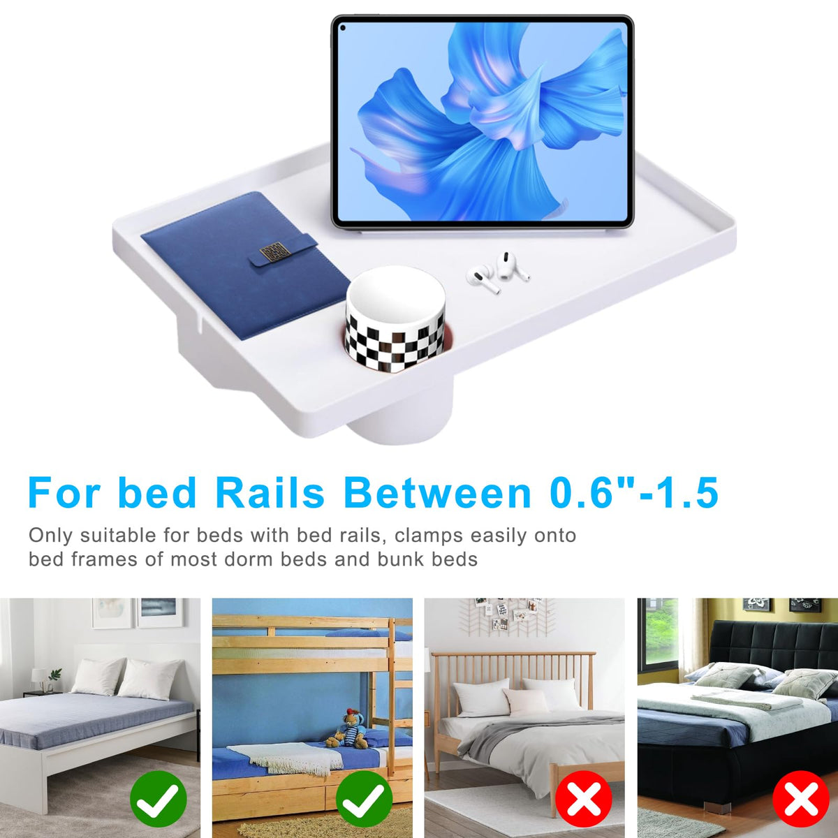 Sonhomay Bedside Shelf for Bunk Bed & Top Bunk,College Dorm Room Essentials,Clip On Nightstand,Floating Bed Side Table Tray Organizer,Bed Shelf with
