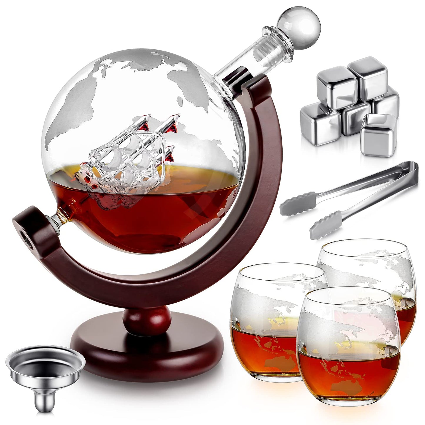 Whiskey Decanter and Glass Set,Globe Decanter,Whiskey Decanter Set,Decanter and Glasses Set,Whisky Decanter for Men,Whiskey Gift Sets for Men,Includes