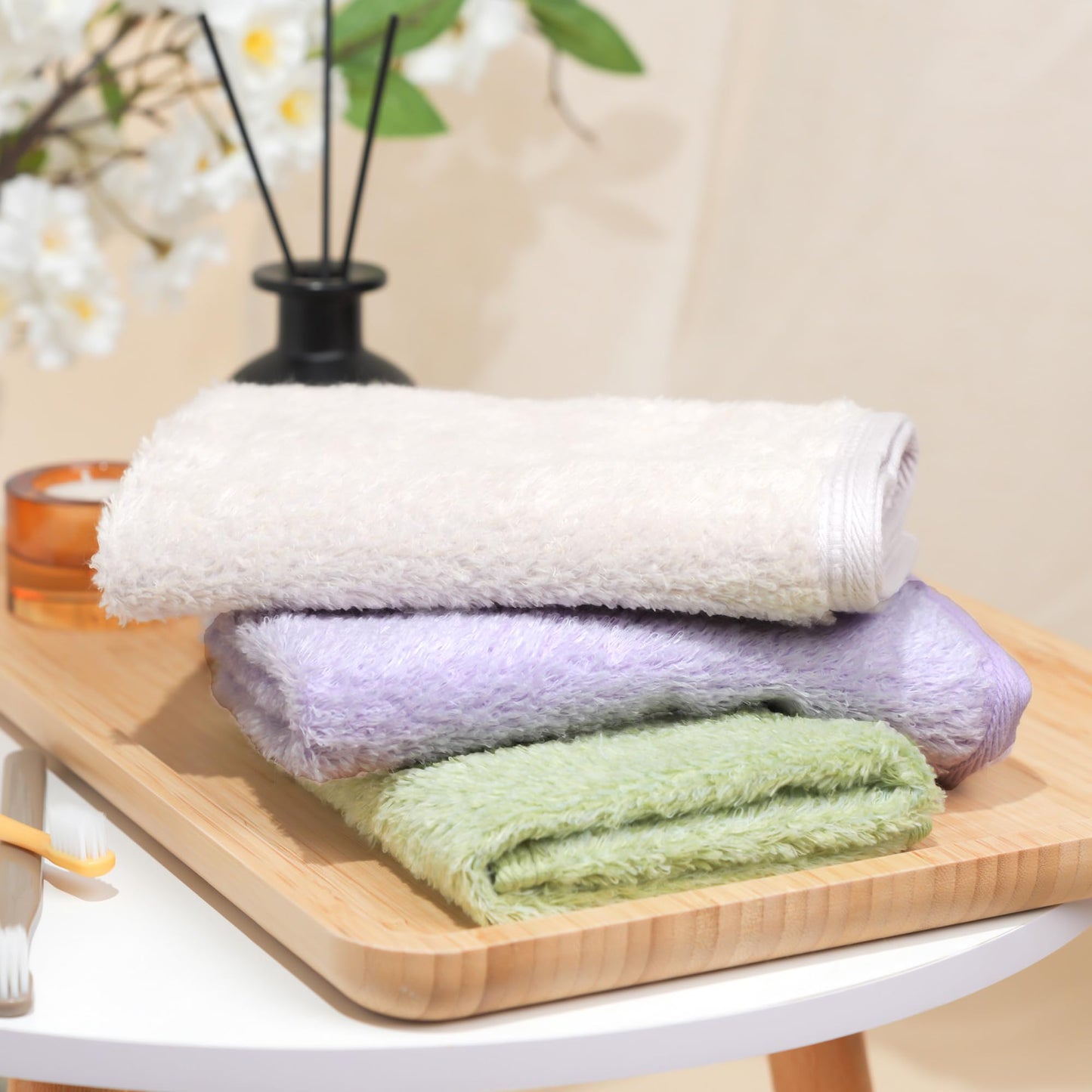 Vie TRIOMPHE 3-Pack Cloud Dream 100% Long Staple Cotton Zero Twist Flannel Towels Face Cloths
