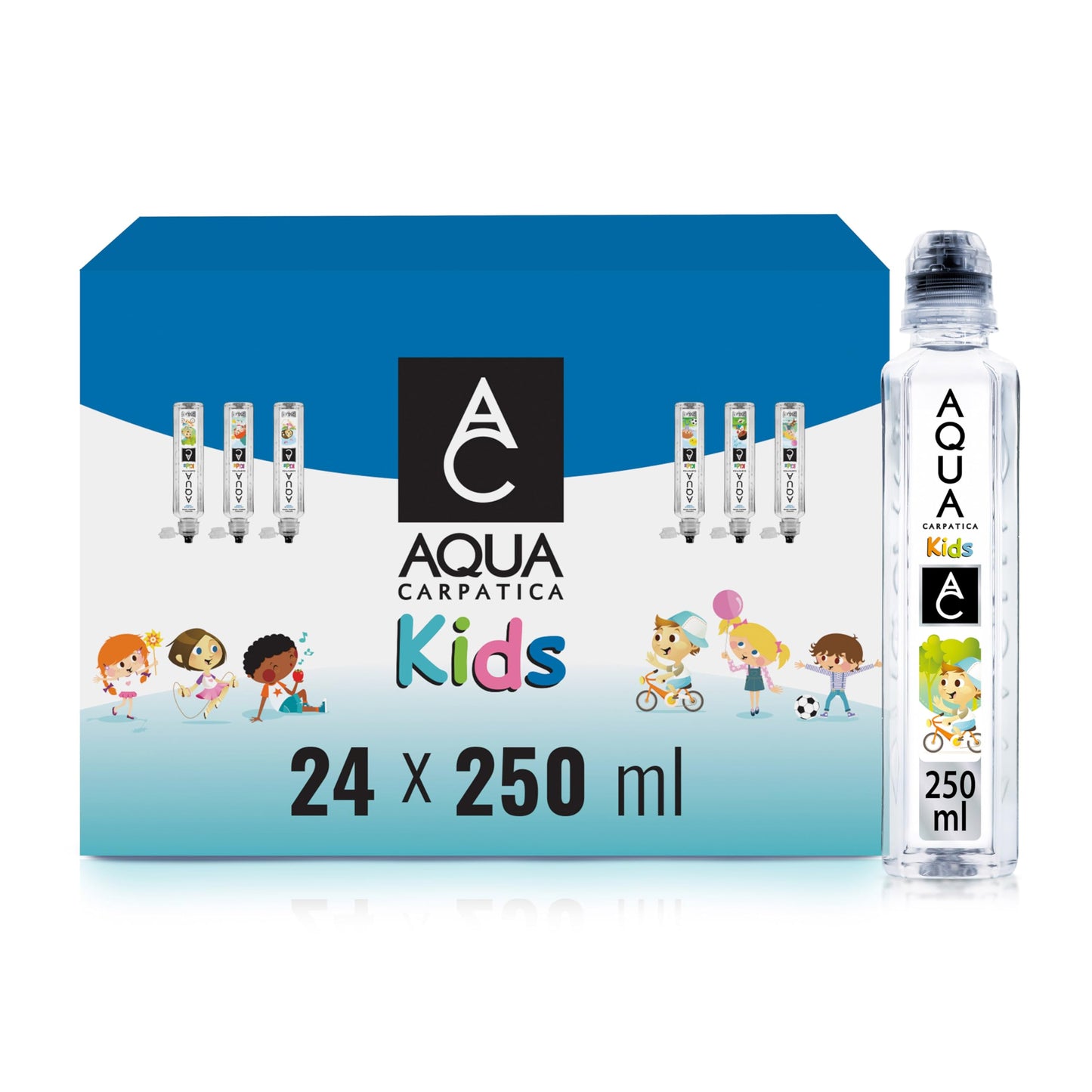 AQUA Carpatica Kids 250mlx24 - Pure Natural Still Mineral Water for Children with Spill-Proof Sippy Cap, Virtually Nitrate-Free, Low Sodium, Naturally