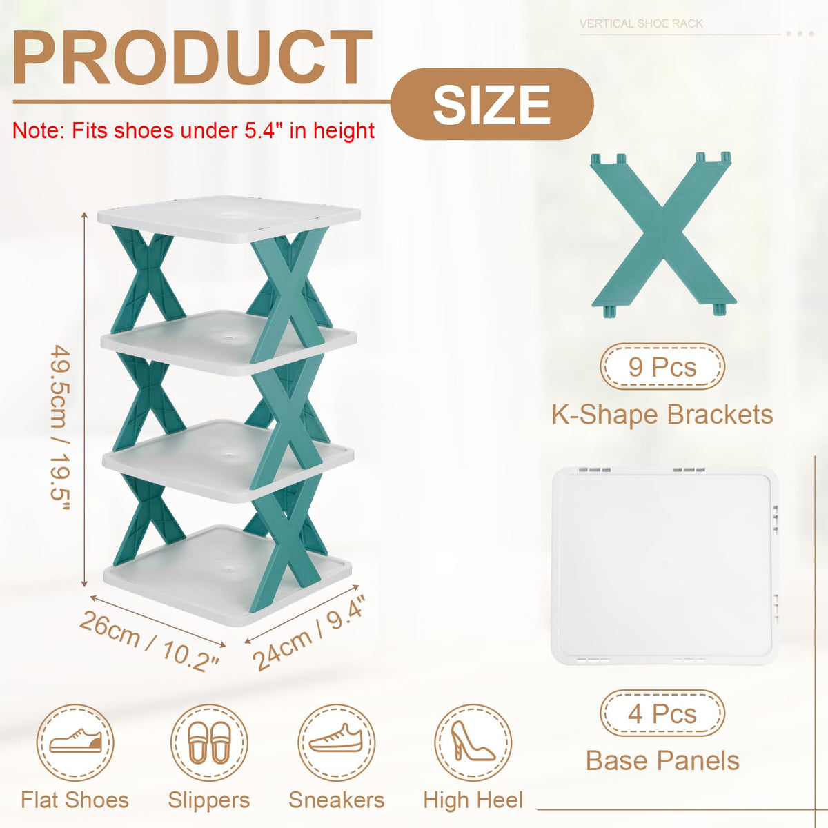 sourcing map 4-Tier Plastic Shoe Rack, Vertical Shoe Rack Stackable Storage Organizer Folding Space-Saving Narrow Slot Shelf for Closet Livingroom