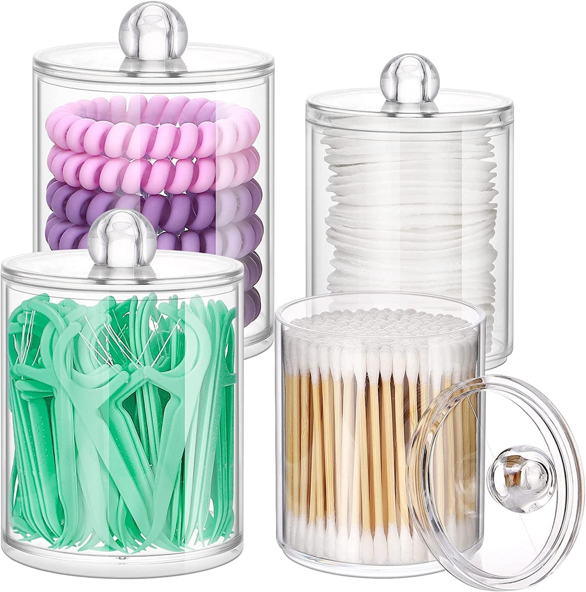 OWAYOTO Cotton Bud Holder 10 Oz Bathroom Jars with Lids Small Cotton Swab Ball Pad Holder Makeup Organizer Containers Dispenser for Cotton Ball Swab