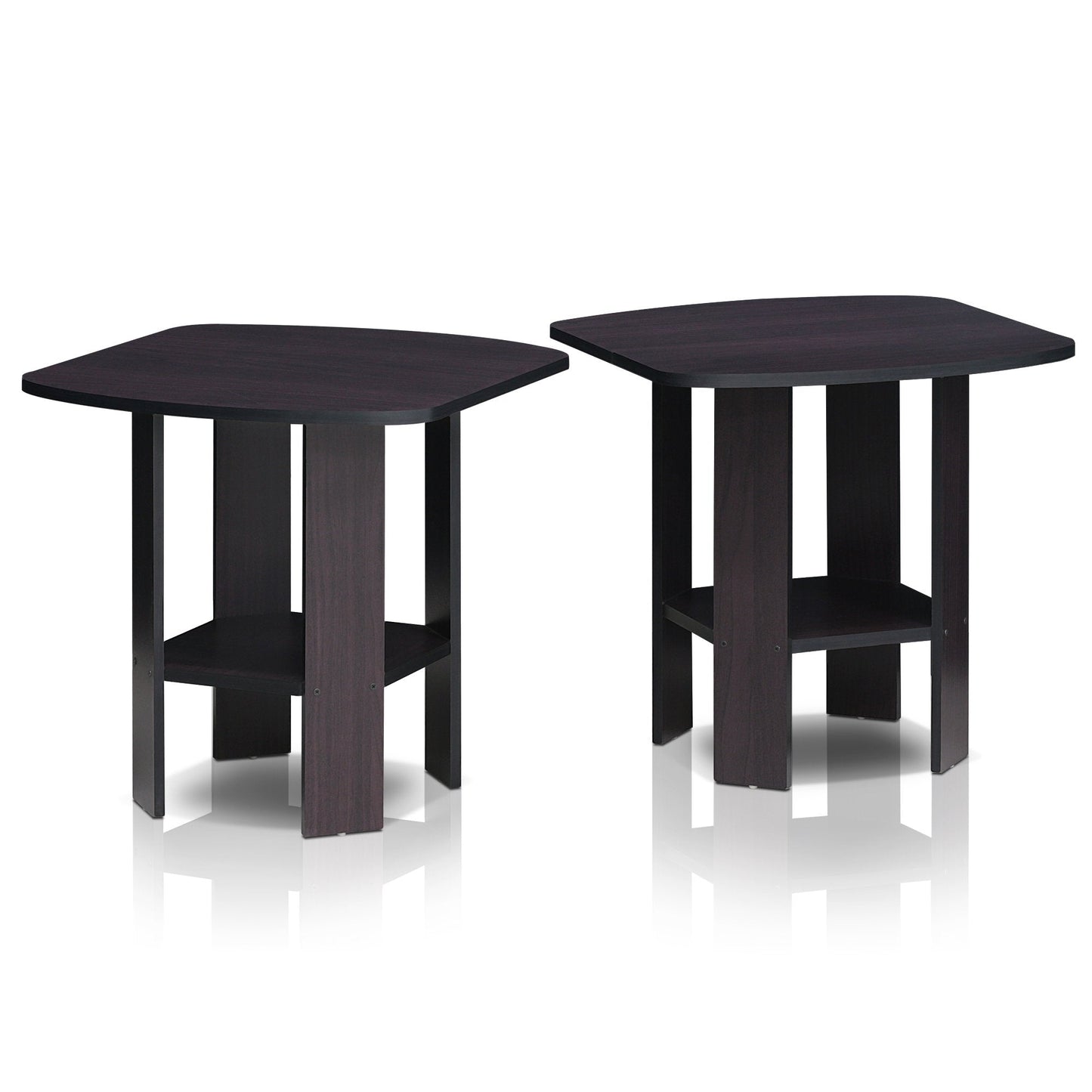 Furinno SIMPLE DESIGN Side Table Set of 2, 2-Tier End Table, Open Shelves Night Stand, Bedside Table, for Living Room, Bedroom, Dark Walnut