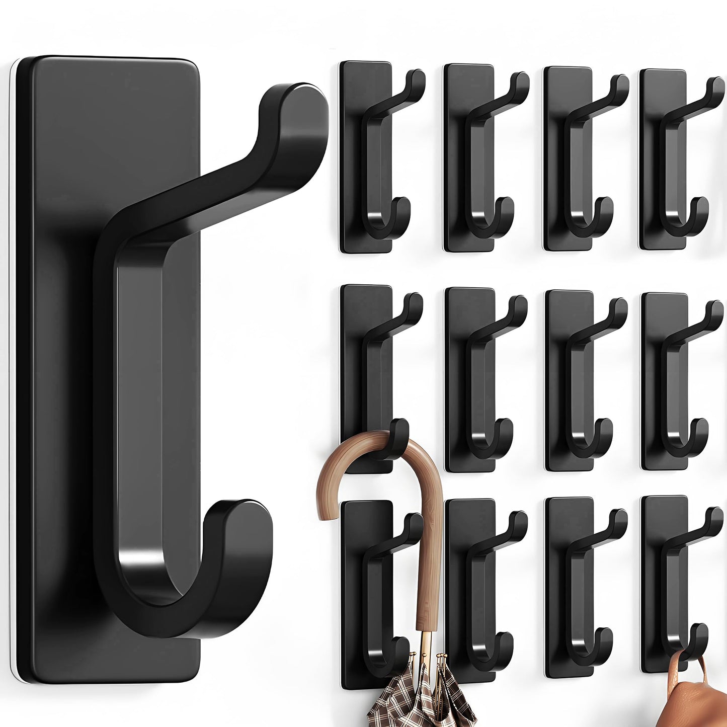 pickpiff Self Adhesive Hooks, Sticky Hooks Extra Sturdy, Hanging up to 6KG, Metal Stainless Heavy Duty Stick on Wall Door, for Towel Coat Hat Purse in