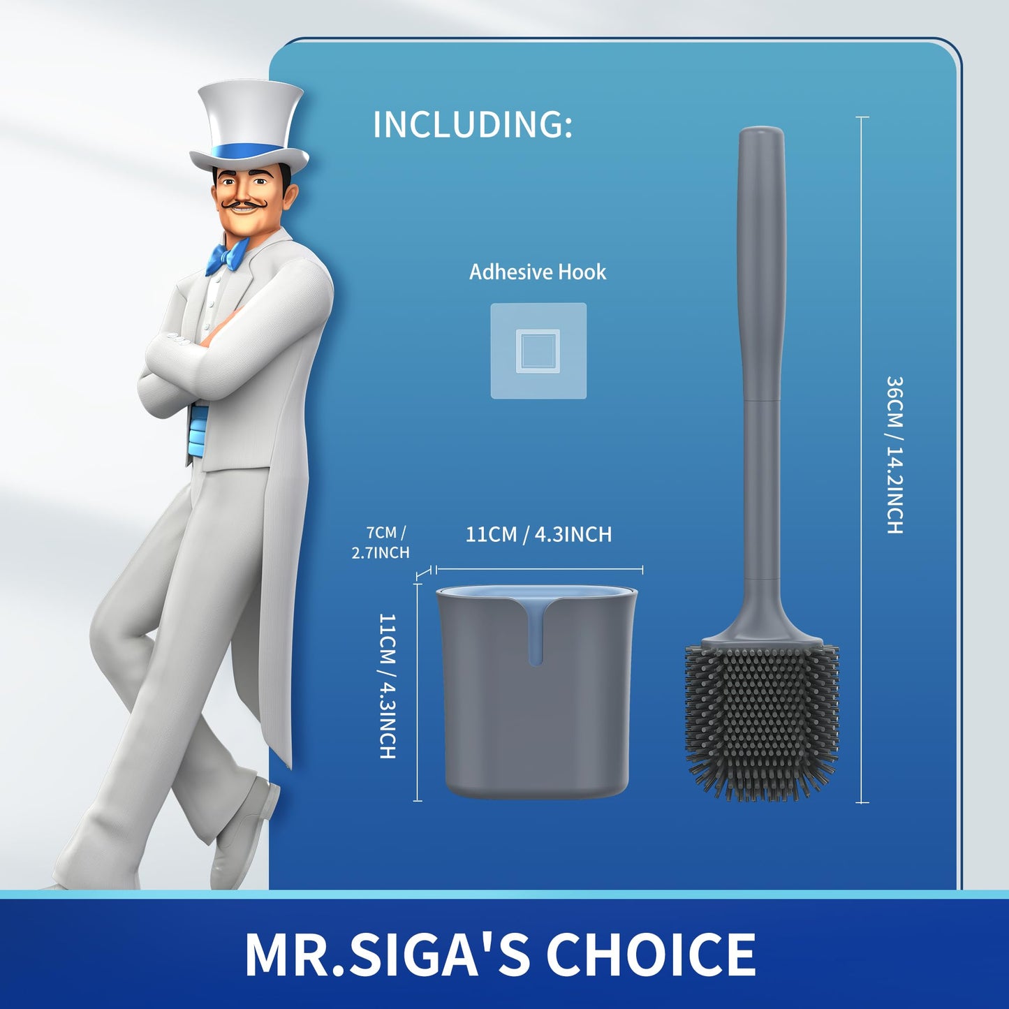 MR.SIGA Toilet Brush and Holder Wall Mounted, grey, 1 Pack