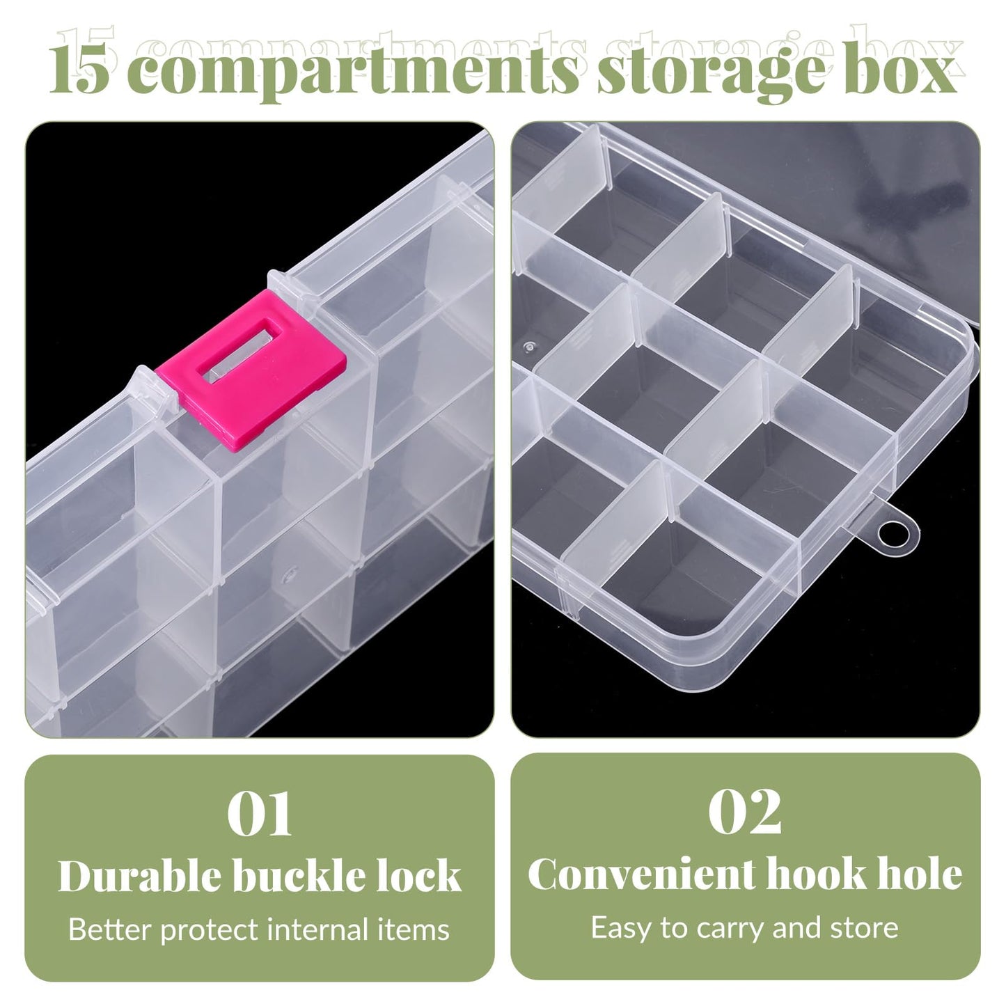 Qulkws 2Pcs Jewellery Storage Box, Compartment Storage Boxes with Removable Divider Plastic Organiser Box for Bead Jewelry Accessories DIY Crafts