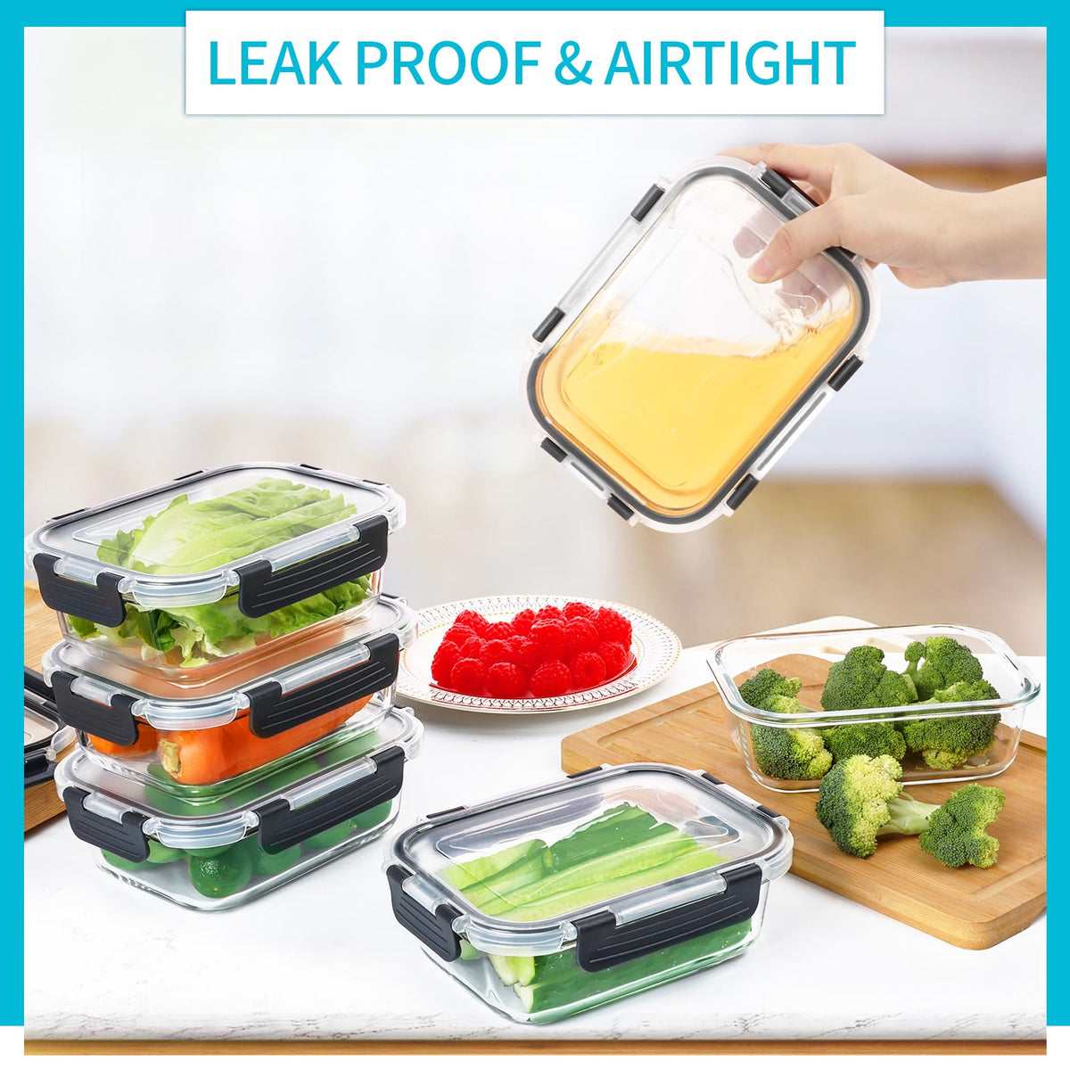 Skroam 10 Pack Glass Meal Prep Containers, Glass Airtight Food Storage Containers with Lids, Pantry Kitchen Storage Containers for Lunch, Food