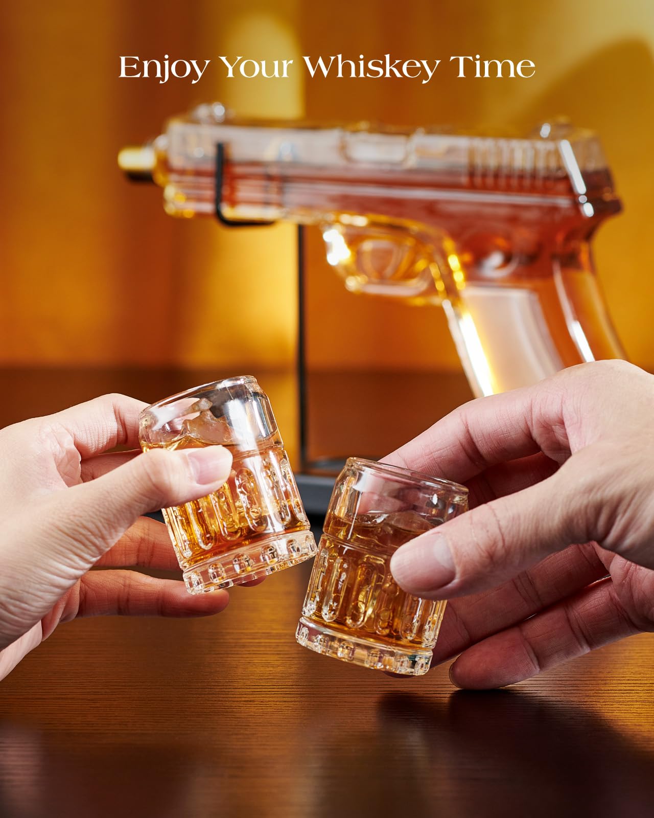 Kollea 15 Oz Gun Whiskey Decanter and 2.0 Oz Glasses Set, Whiskey Dispenser for Liquor Scotch Bourbon, Whiskey Glass Gift Sets for Men Dad Him