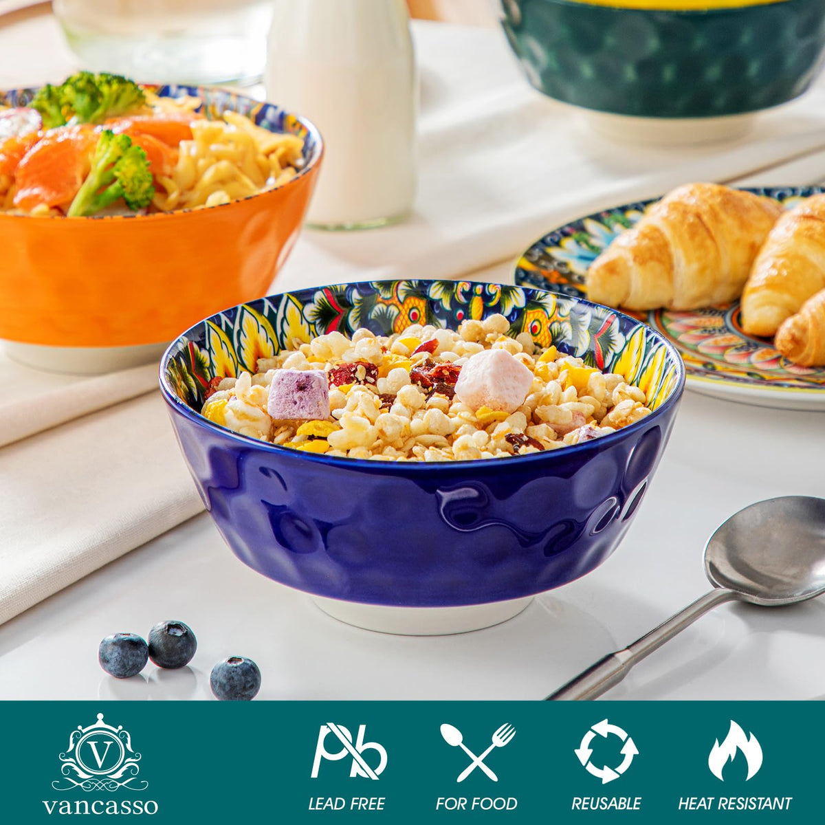 vancasso SIMI Cereal Bowls Set of 6, 26 oz Ceramic Soup Bowls, Dishwasher & Microwave Safe, Serving Bowls for Cereal, Soup, Oatmeal, Ice Cream, Salad,