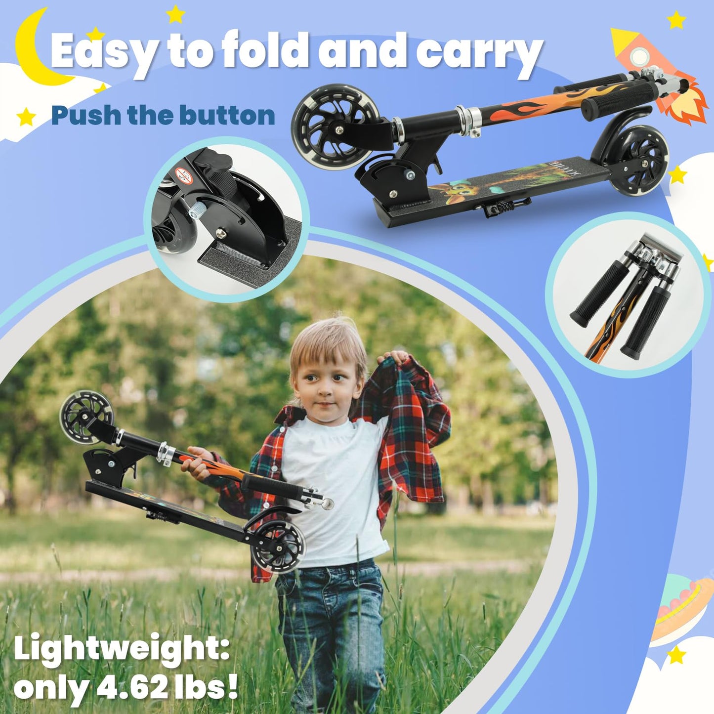 TENBOOM Scooter for Kids Ages 4-7, 2 Wheels Light Up Gift Scooters for Girls Boys Ages 6-12, Easy Folding Kids Scooter with 3 Levels Adjustable
