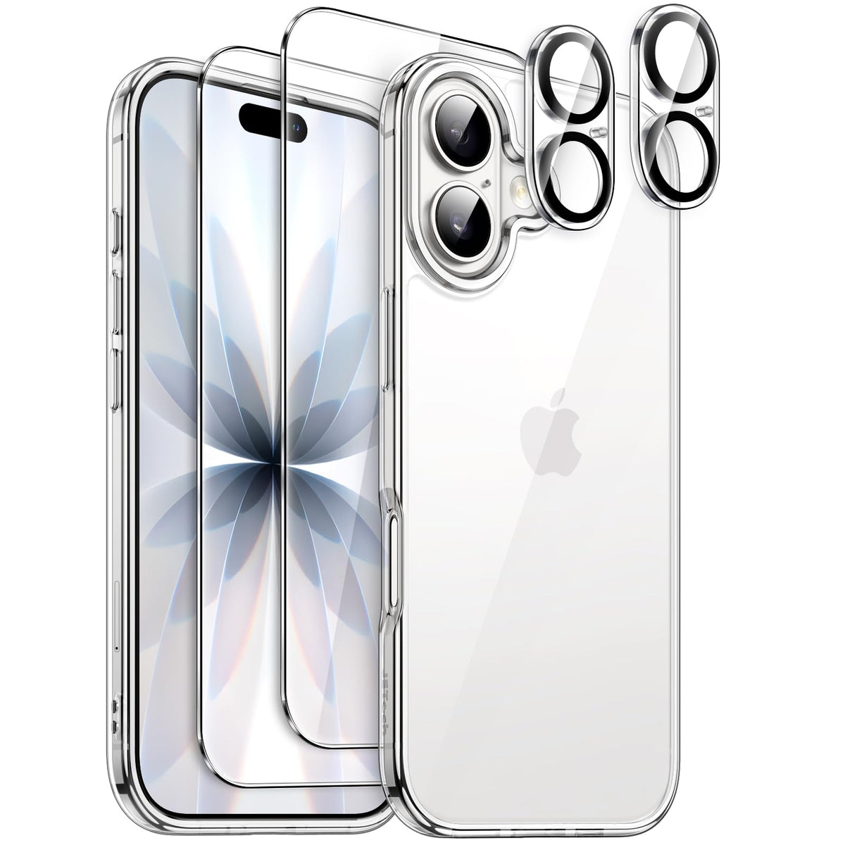 JETech 5 in 1 Case for iPhone 17 6.3-Inch with 2 Pack Each Tempered Glass Screen Protectors and Camera Lens Protectors, Non-Yellowing Shockproof