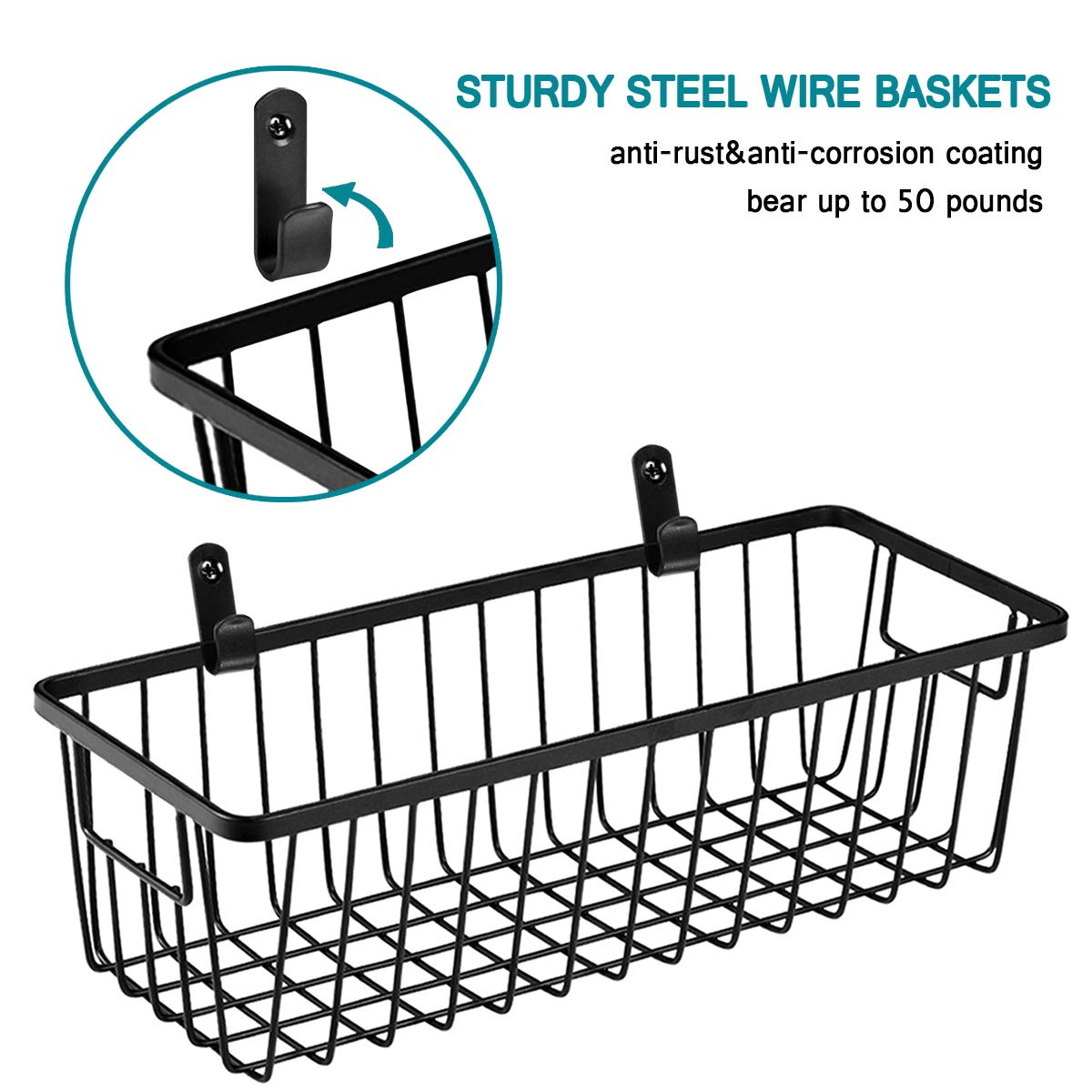 SheeChung Farmhouse Metal Wire Bin Basket with Wall Mount - Small, 4 Pack - Portable Hanging Wall Basket, Rustic Home Storage Organizer for Cabinets