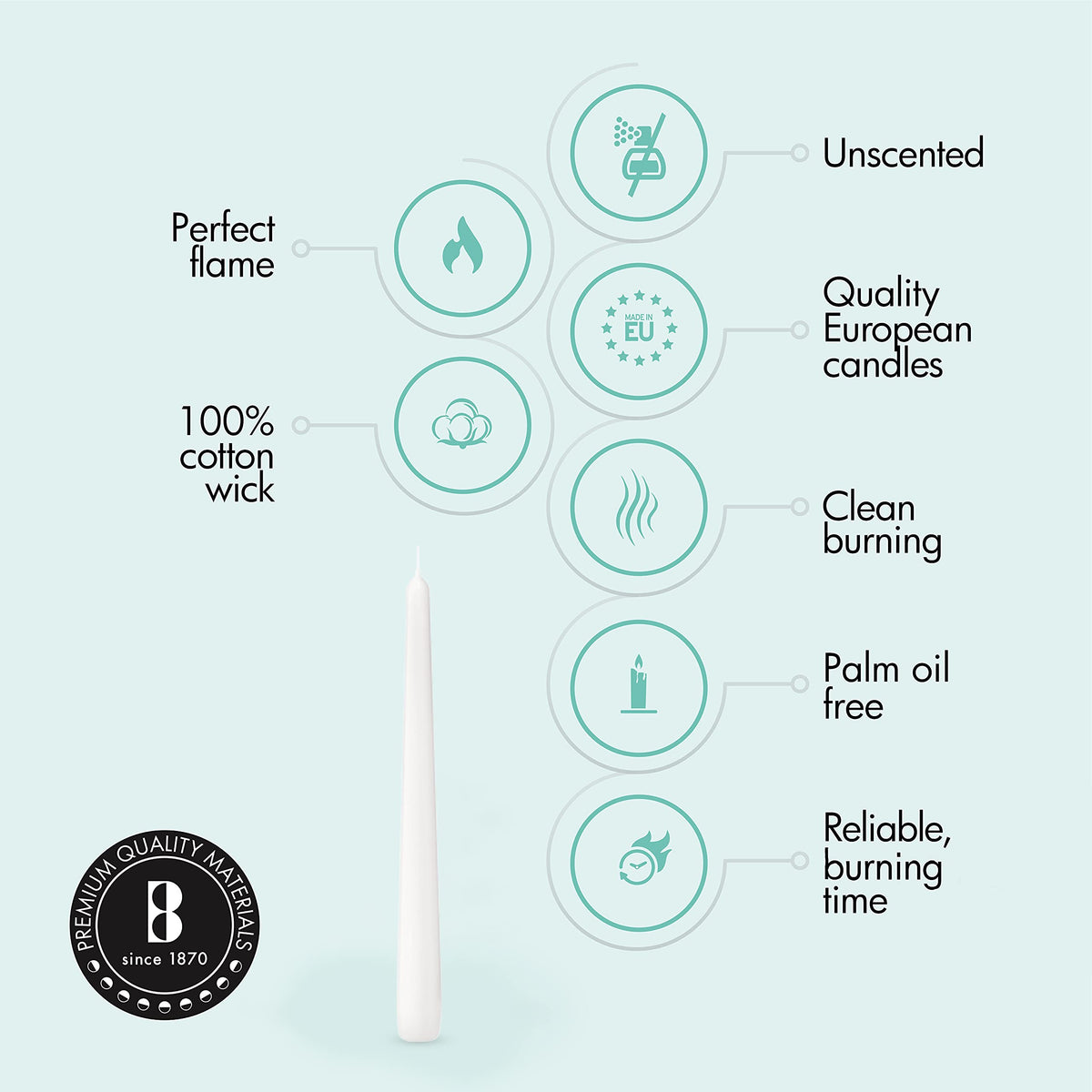 Bolsius Tapered Dinner Candles (Pack of 100), White, Length: 25.4 cm/10 inch, Wax Candles, Tabletop Restaurant Candles, Romantic Dining, P960