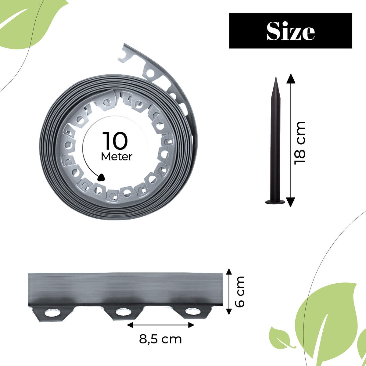 GARDENIX Lawn Edging 6cm high - 33ft long Grey Flexible Garden Edging Border with Easy Dig Installation & Reinforced Plastic Pegs, Ideal for
