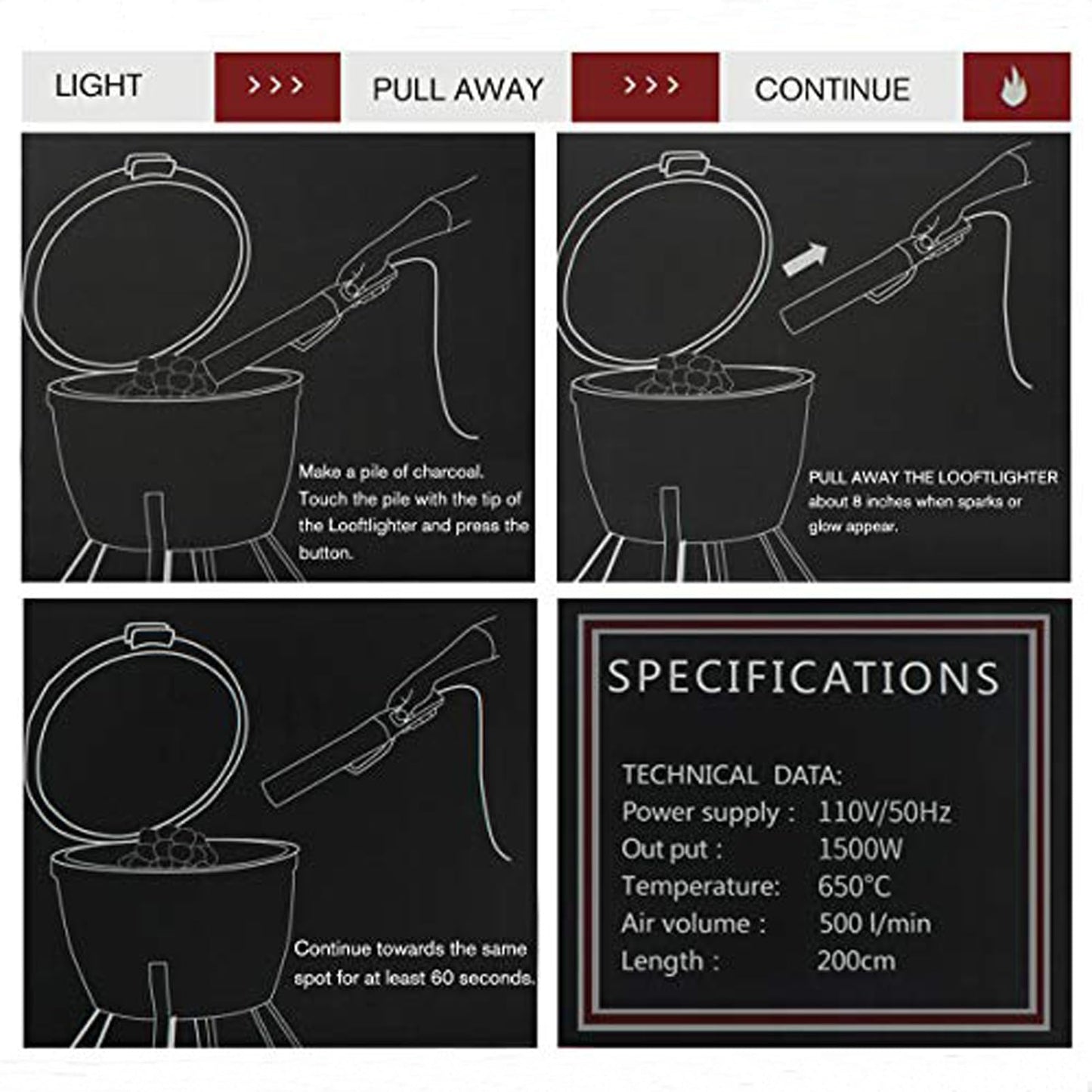 ipalmay Fast Electric Charcoal Fire Starter, Outdoor Charcoal Lighter, 60 Second Lighting Charcoal for BBQ Grill, Fireplace, Blower, Campfire, Red