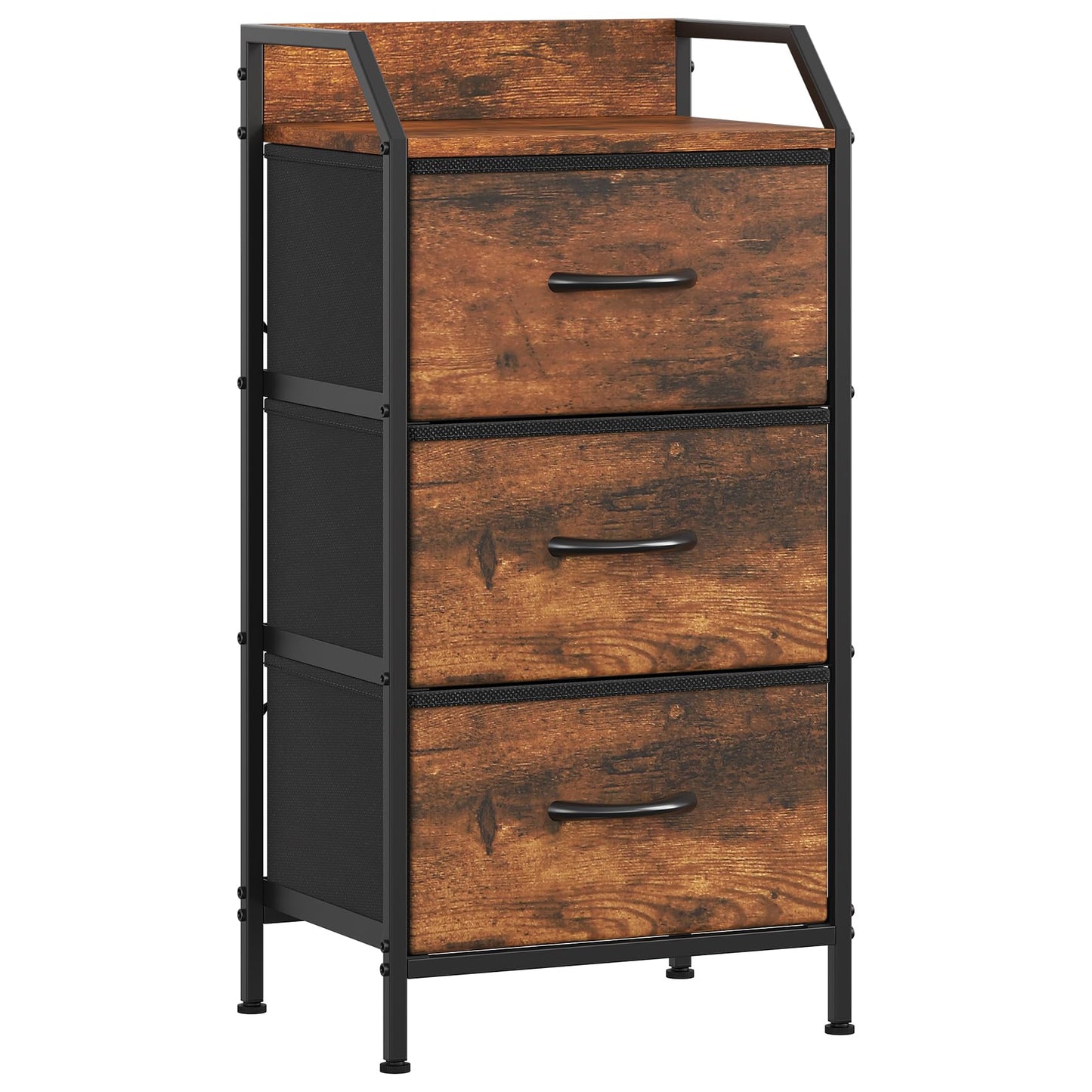 Feonase 3-Drawer Chest of Drawers with Metal Frame & Top Back Shelf – Modern Fabric Storage Cabinet for Bedroom, Living Room, Small Spaces