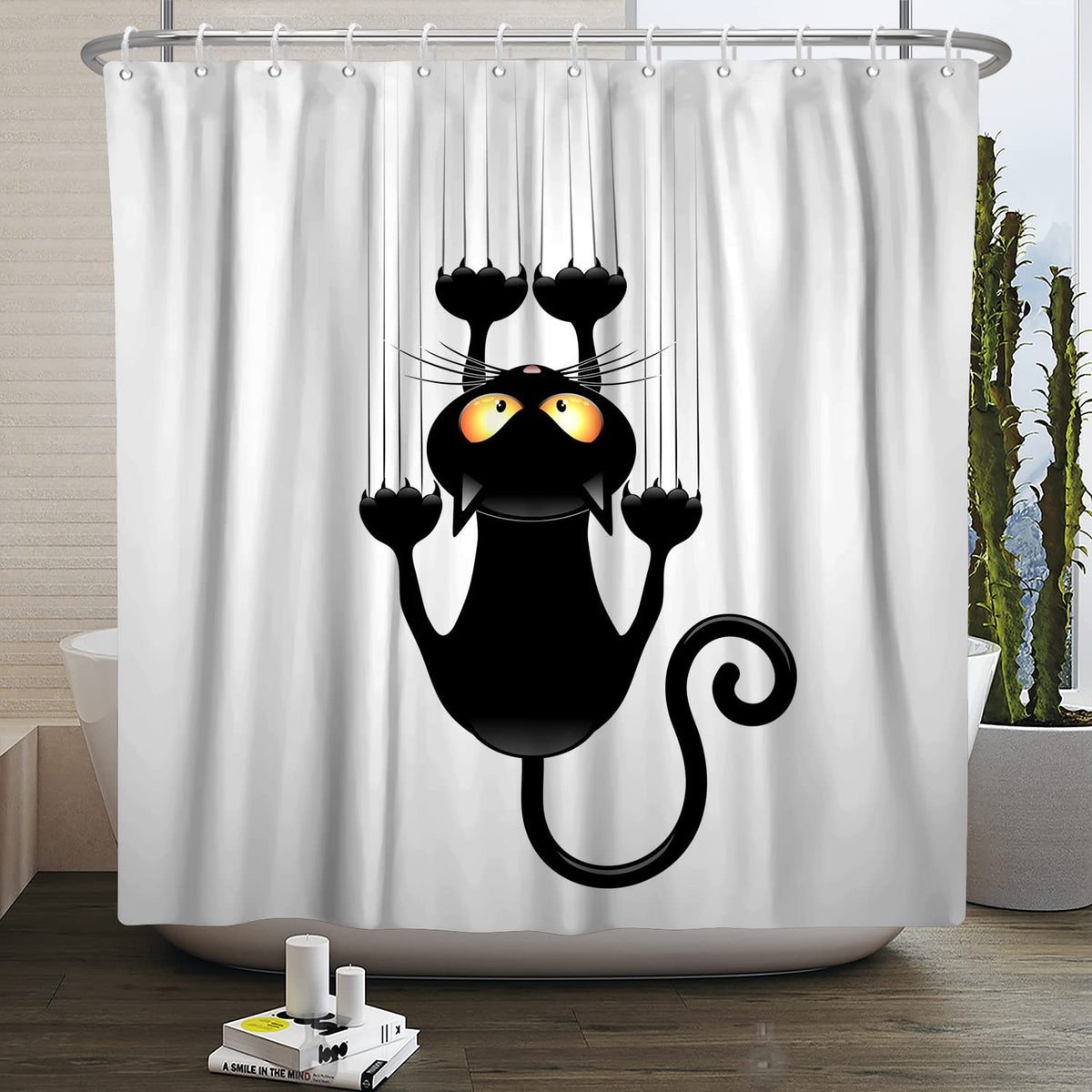 SDOTPMT 122x183cm Black Cat with Sharp Paws Shower Curtain Cute Funny Cat Kitty Bath Curtain White Background Bathtub Curtain for Child Bathroom