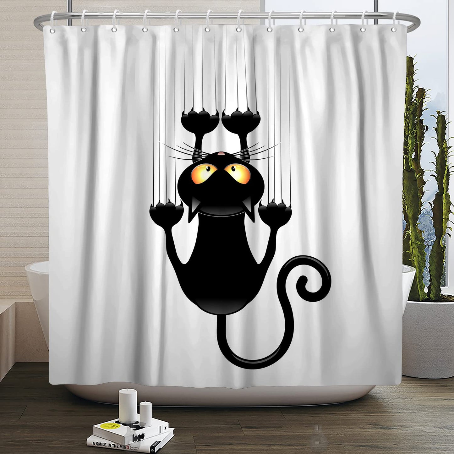 SDOTPMT 152x183cm Black Cat with Sharp Paws Shower Curtain Cute Funny Cat Kitty Bath Curtain White Background Bathtub Curtain for Child Bathroom
