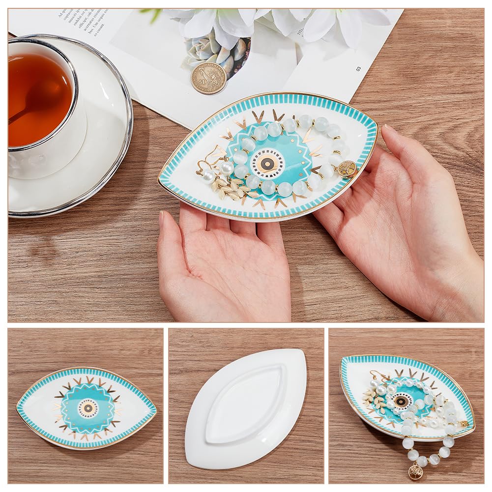 NBEADS Evil Eye Ceramic Jewelry Tray, 9.2x15.4x2cm Modern Boho Storage Display Plate Ring Earring Holder Decorative Trinket Plate for Rings Necklaces