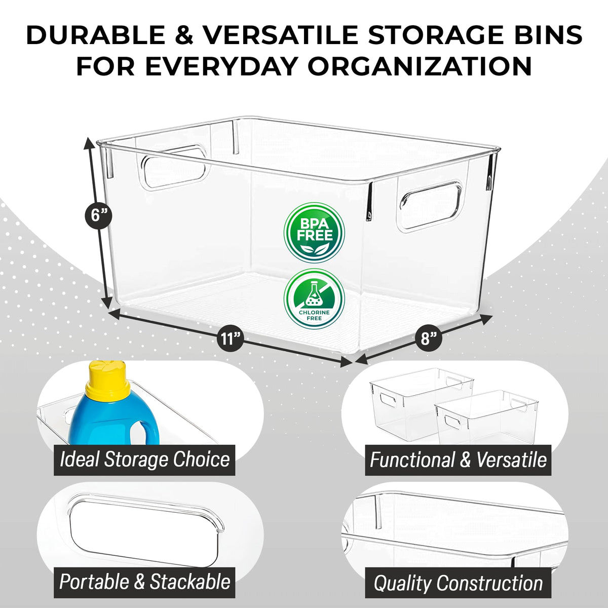 CLEARSPACE Plastic Storage Bins  Perfect Kitchen Organization or Pantry Storage  Fridge Organizer, Pantry Organization and Storage Bins, Cabinet