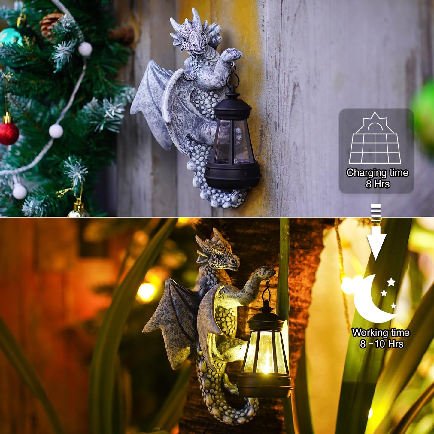 Tree Hugger Garden Dragon Statue with Solar Lantern - Outdoor Decor Welcome Sign and Tree Face Garden Gift - Perfect Gardening Gift Idea, 13.97cm x