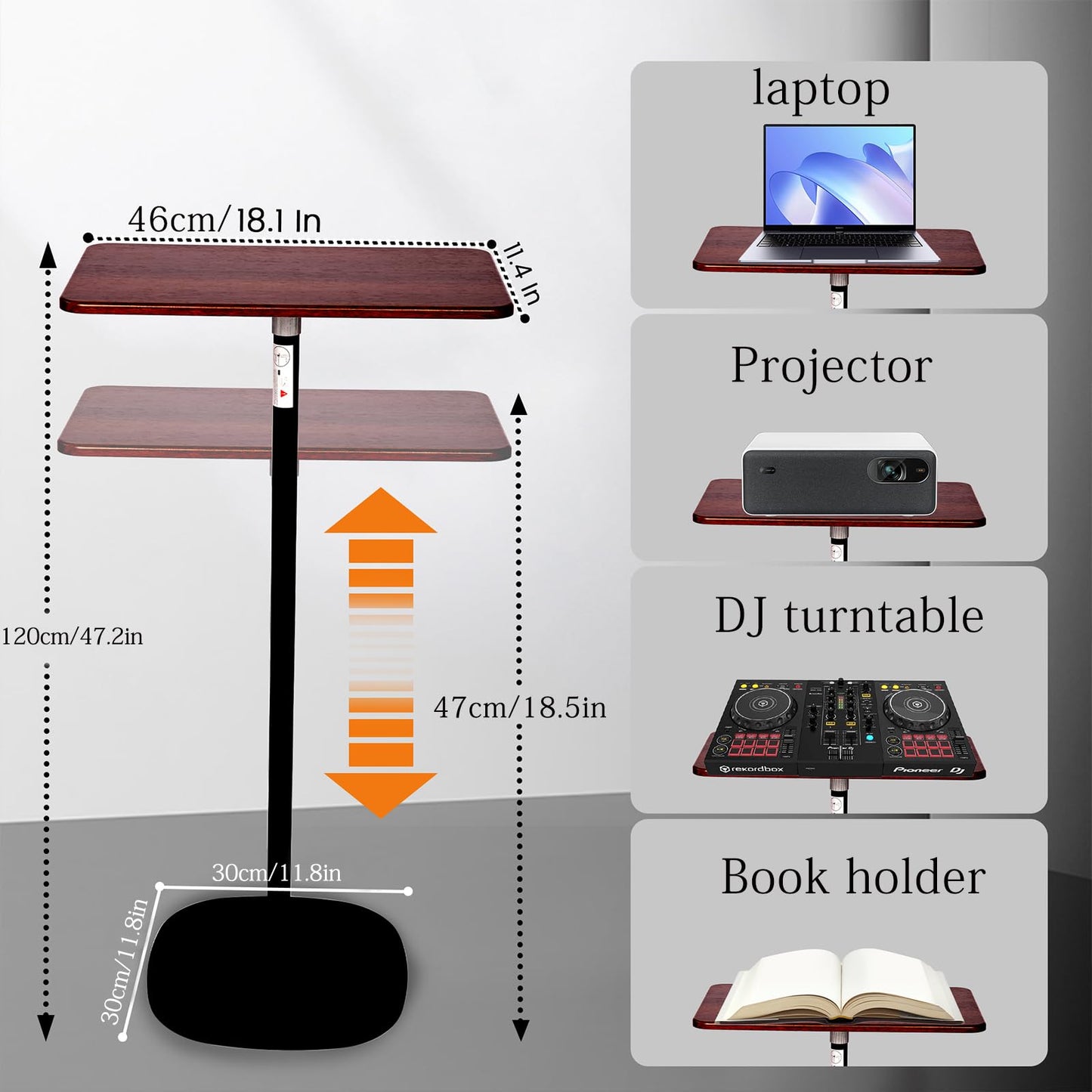 lesolar Lectern Podium Stand Adjustable 45~119cm Portable Standing Desk Table Steady Standing Desk Projector Stand,Laptop Computer Book Holder