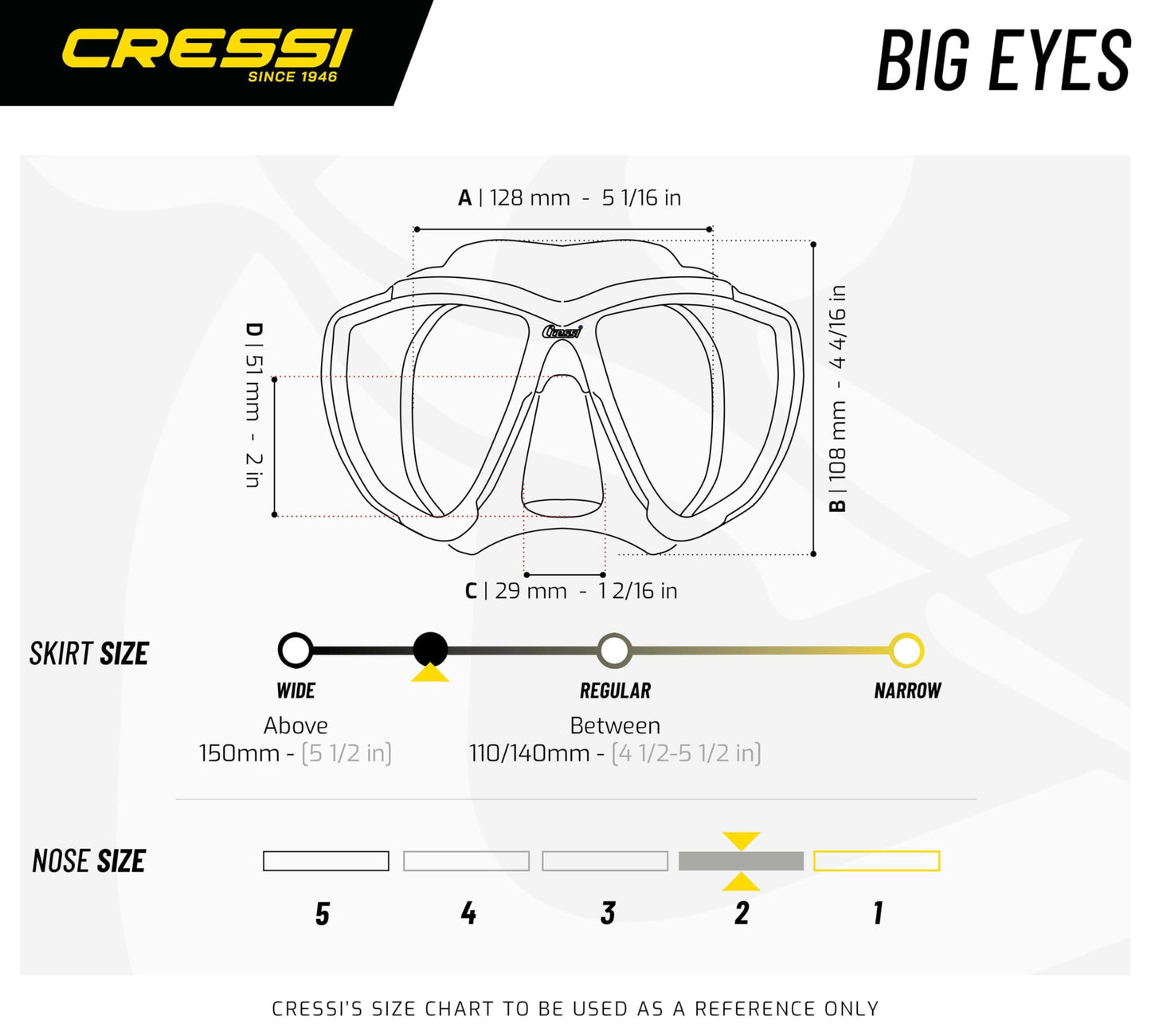 CRESSI Big Eyes Mask Black/Black 380 UV Bluee/Orange Lenses - Single Big Eyes Mask for Diving and Snorkelling, Black/Black 380 UV Bluee/Orange Lenses,
