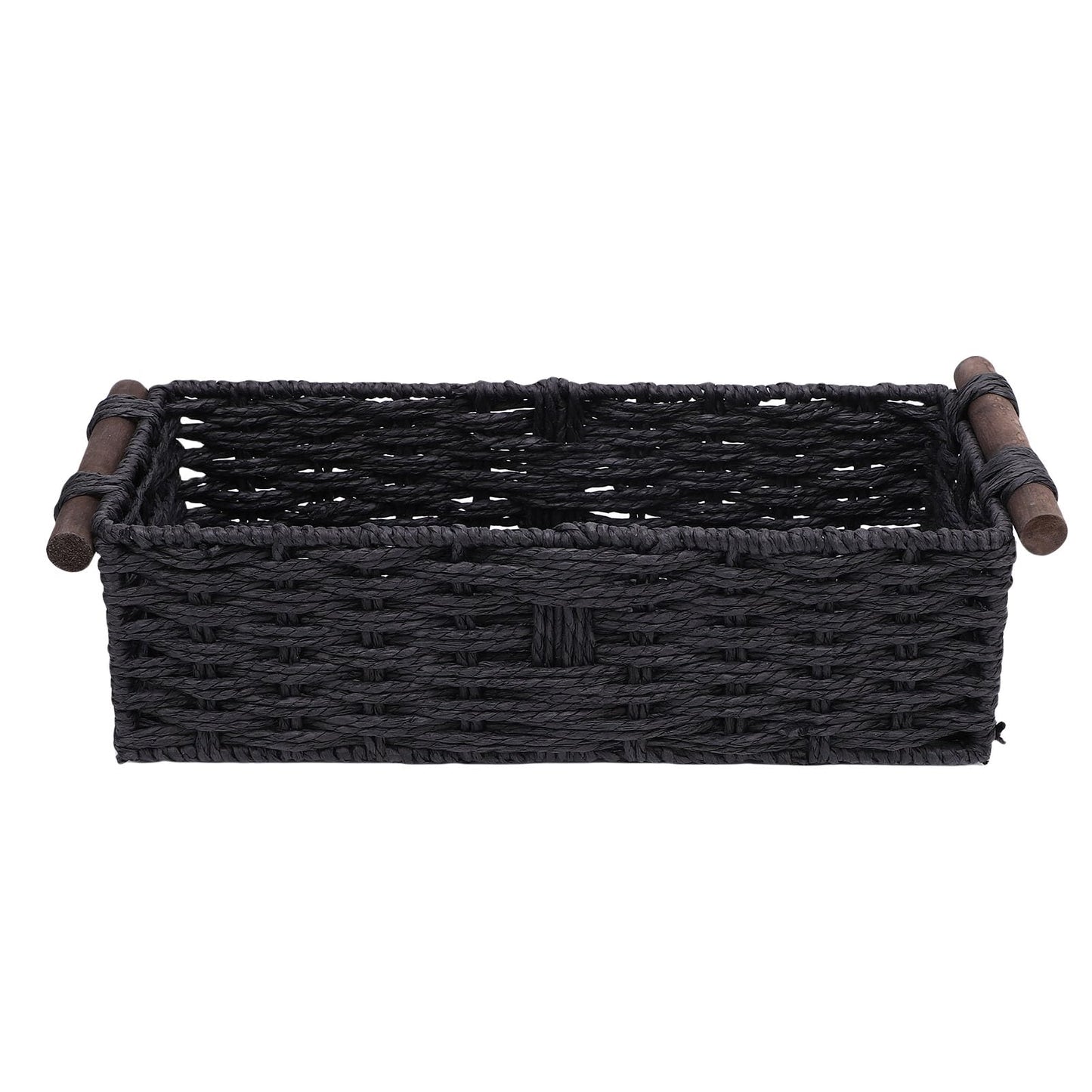 HELEVIA Paper Rope Storage Basket, Handmade Woven Decorative Storage Bin Toilet Tank Topper Paper Basket, for Shelves Countertop (Black)