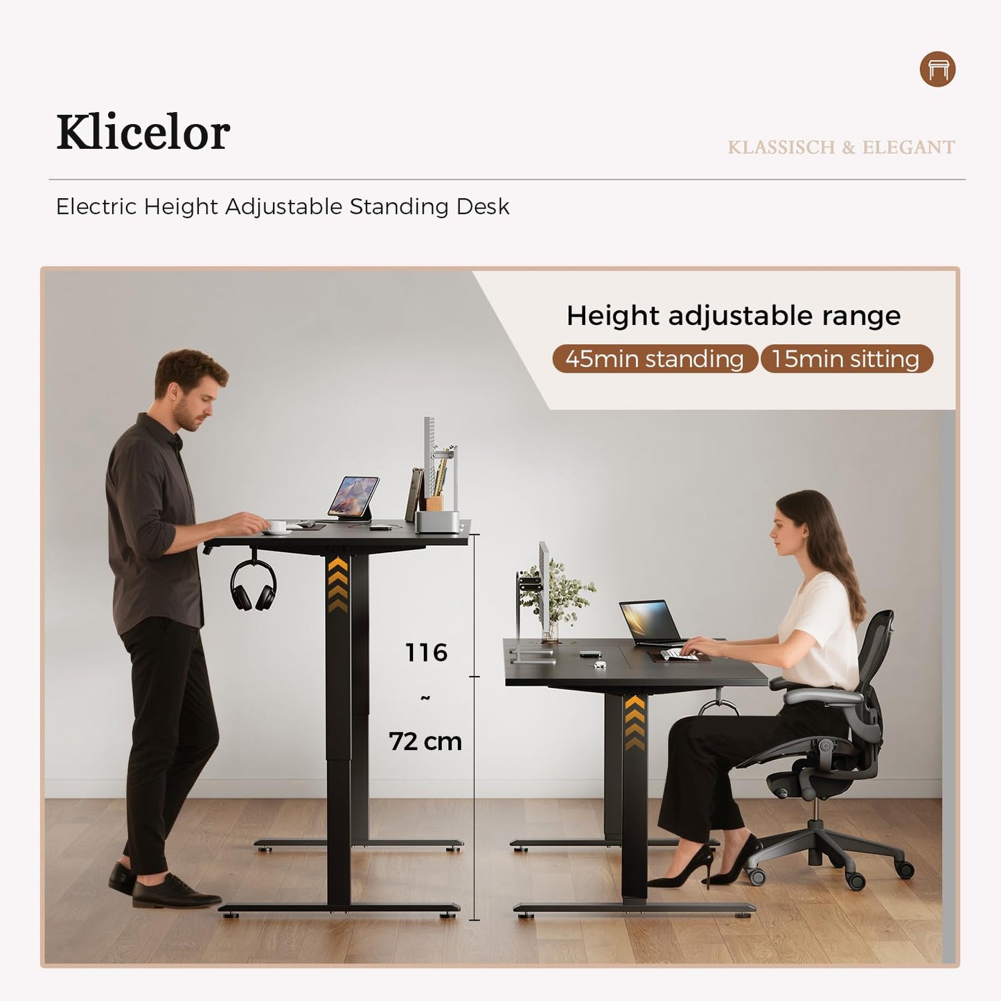 Klicelor Height Adjustable Electric Desk, 2 Memory Buttons, 140x80cm