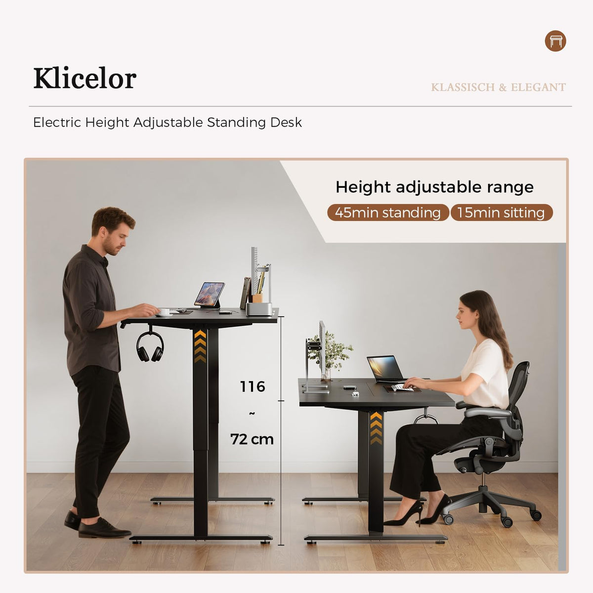 Klicelor Height Adjustable Electric Desk, 2 Memory Buttons, 120x80cm