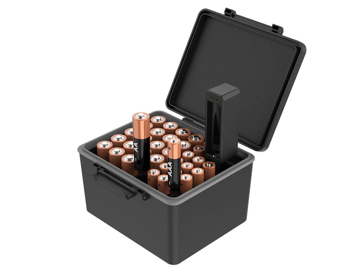 JJC AAA AA Battery Organiser Storage Case with Battery Tester, Water-Resistant Hard Holder Batteries Organizer with Detachable Battery Checker Holds